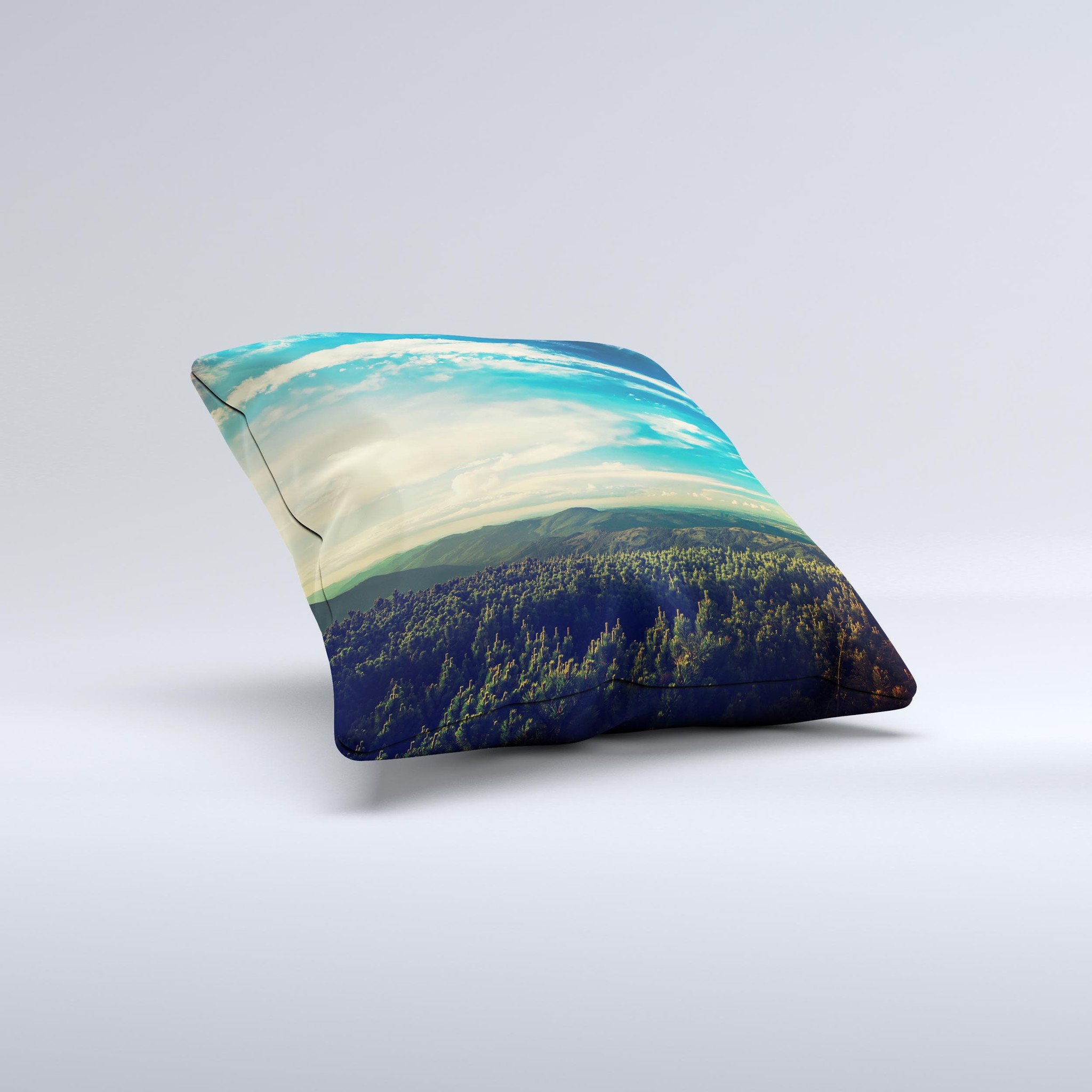 A handcrafted decorative throw pillow featuring a unique Country Skyline design, made from high-quality poly/cotton fabric with a soft polyester filling.