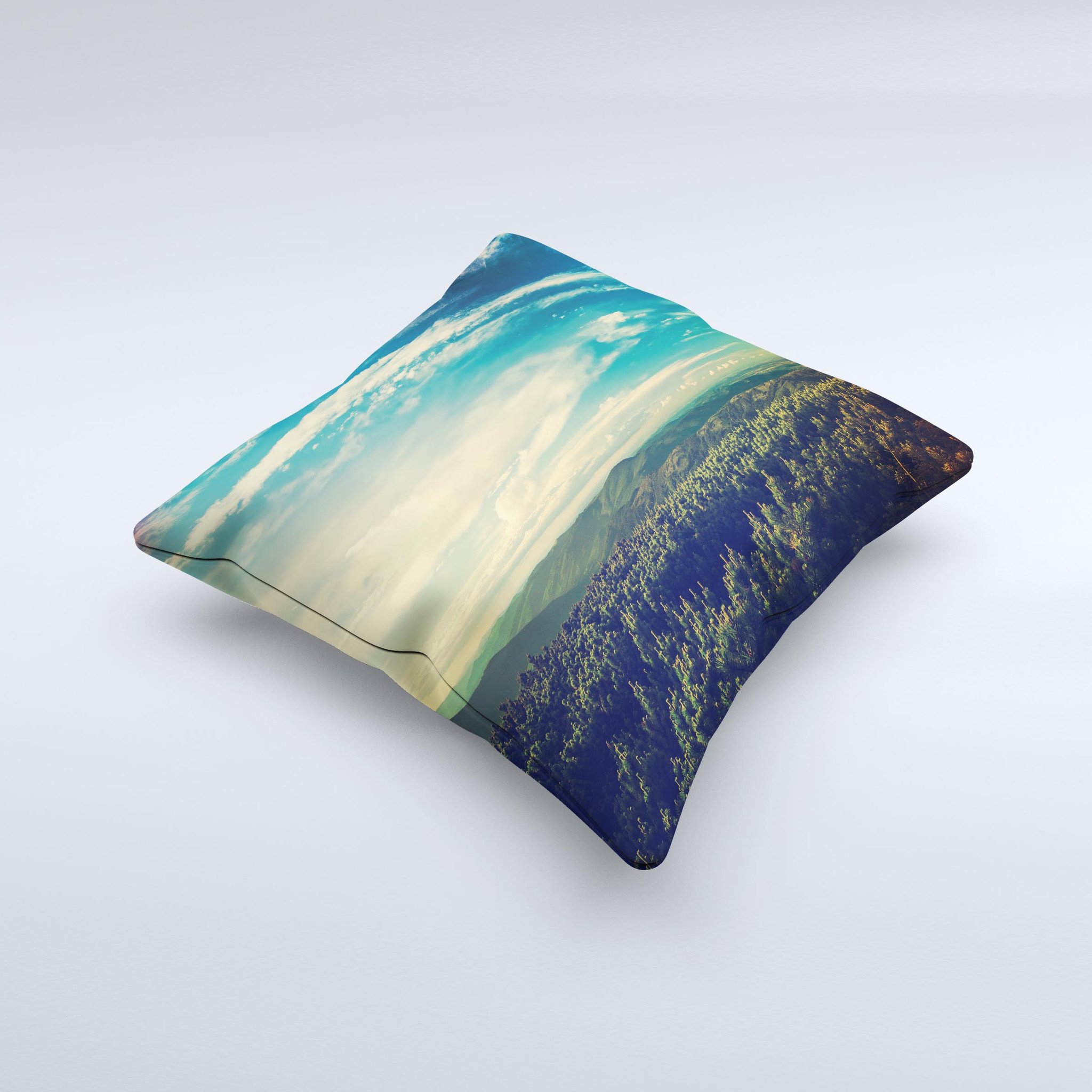 A handcrafted decorative throw pillow featuring a unique Country Skyline design, made from high-quality poly/cotton fabric with a soft polyester filling.