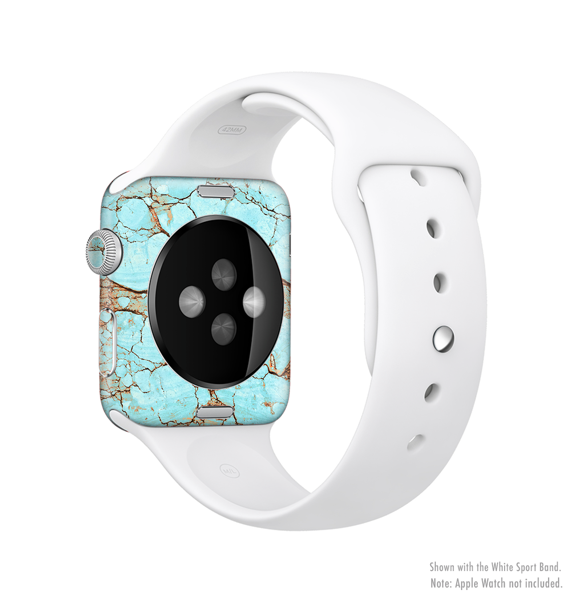 Cracked teal stone skin kit for Apple Watch, showcasing vibrant design and full-body coverage.