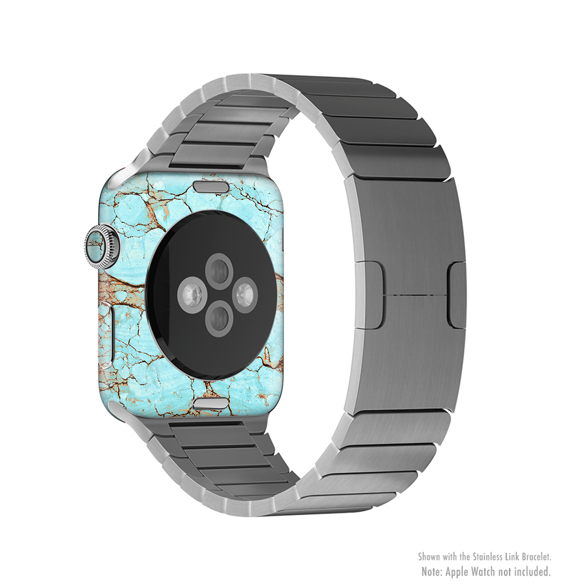 Cracked teal stone skin kit for Apple Watch, showcasing vibrant design and full-body coverage.