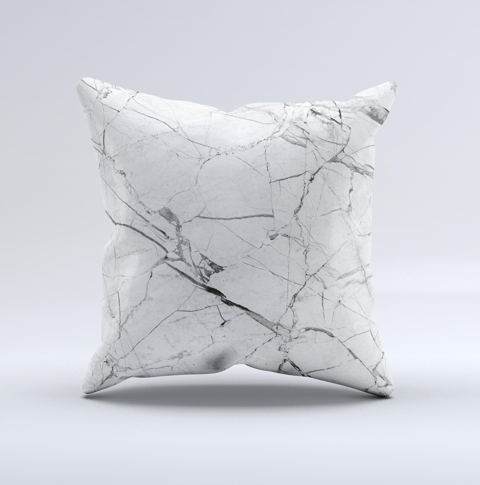 Cracked White Marble Slate ink-Fuzed Decorative Throw Pillow showcasing unique design and high-quality fabric.