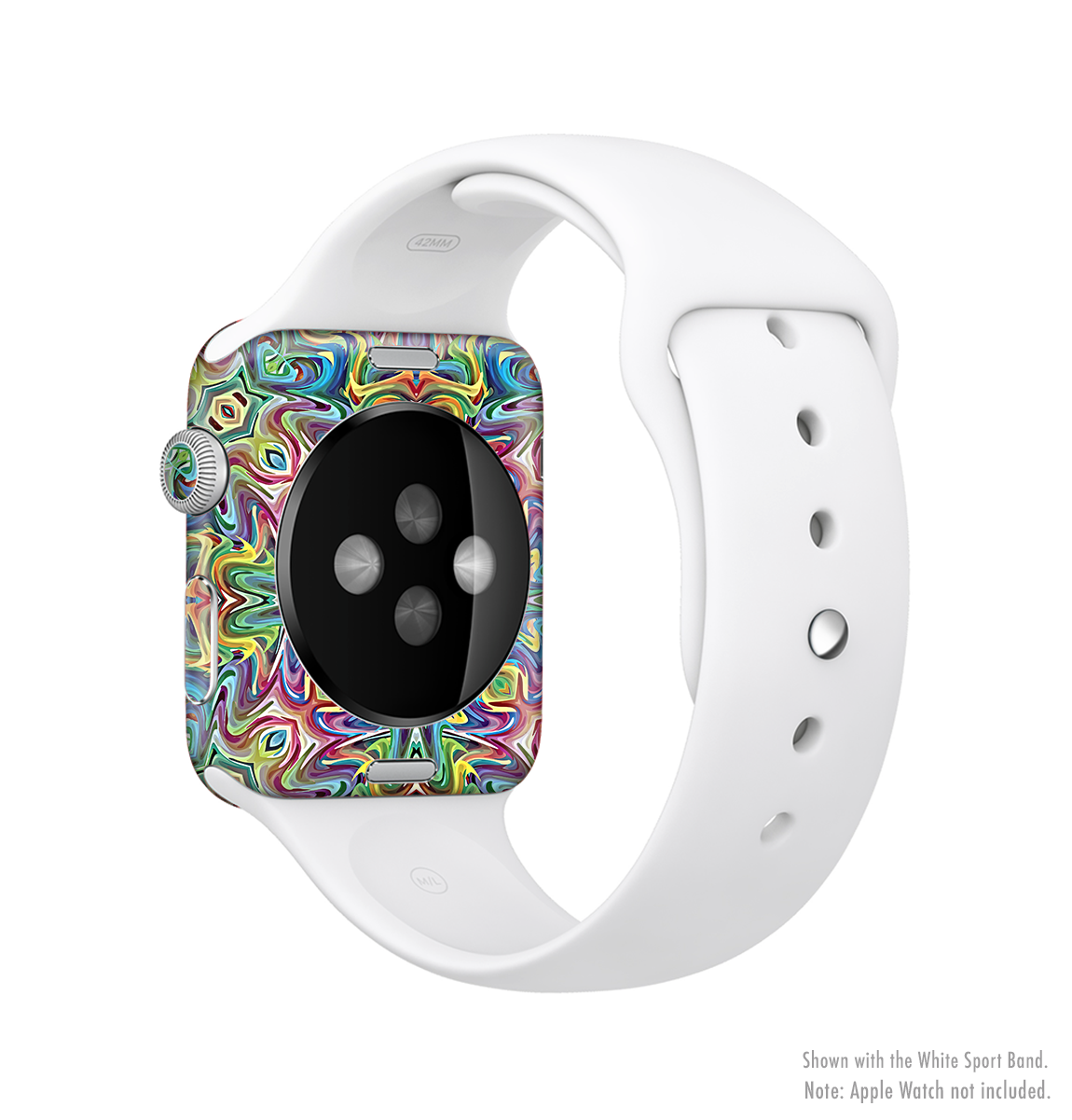 Crazy Neon Mirrored Swirls Full-Body Skin Kit for Apple Watch, showcasing vibrant colors and unique swirls for stylish protection.