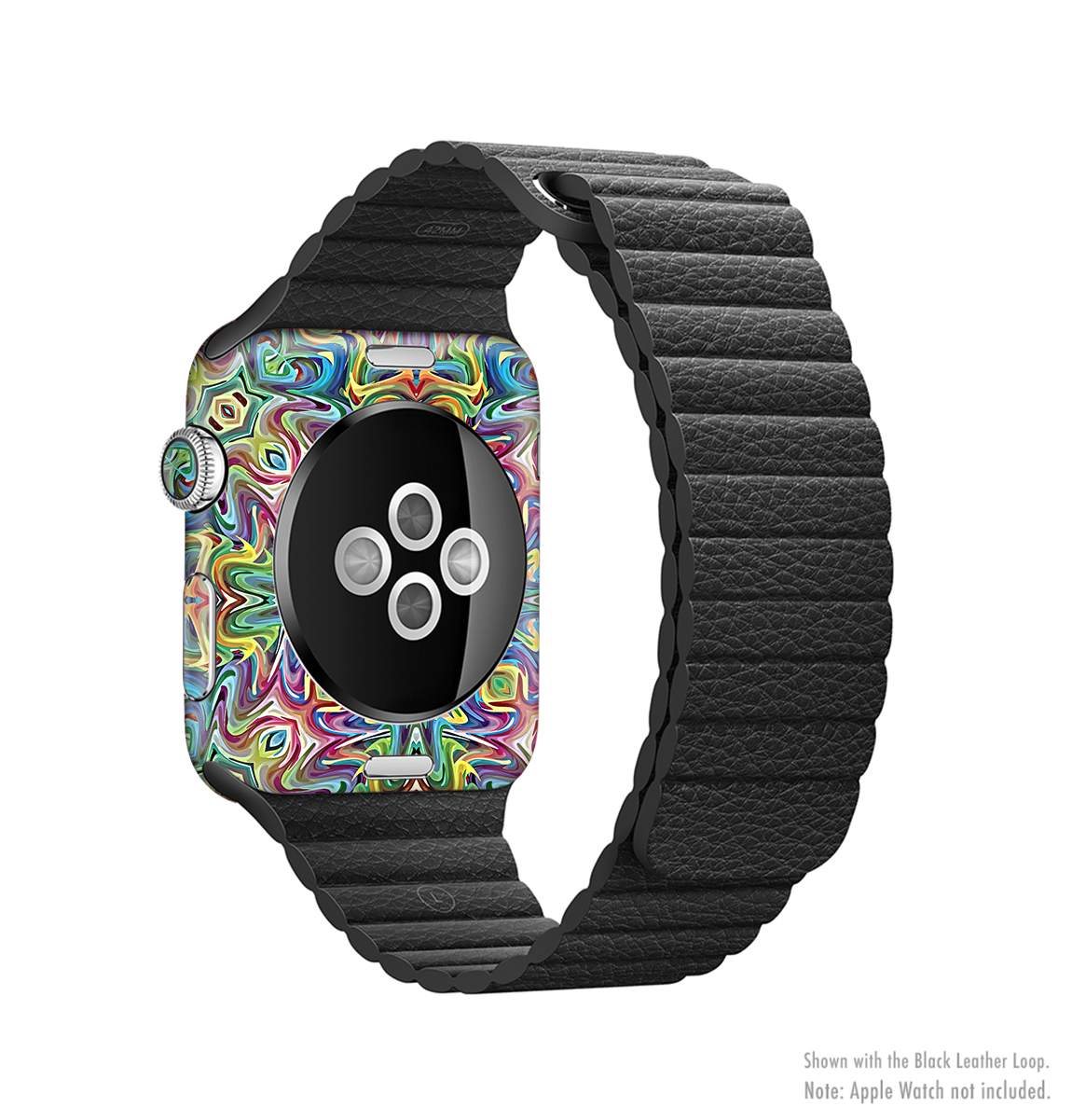 Crazy Neon Mirrored Swirls Full-Body Skin Kit for Apple Watch, showcasing vibrant colors and unique swirls for stylish protection.