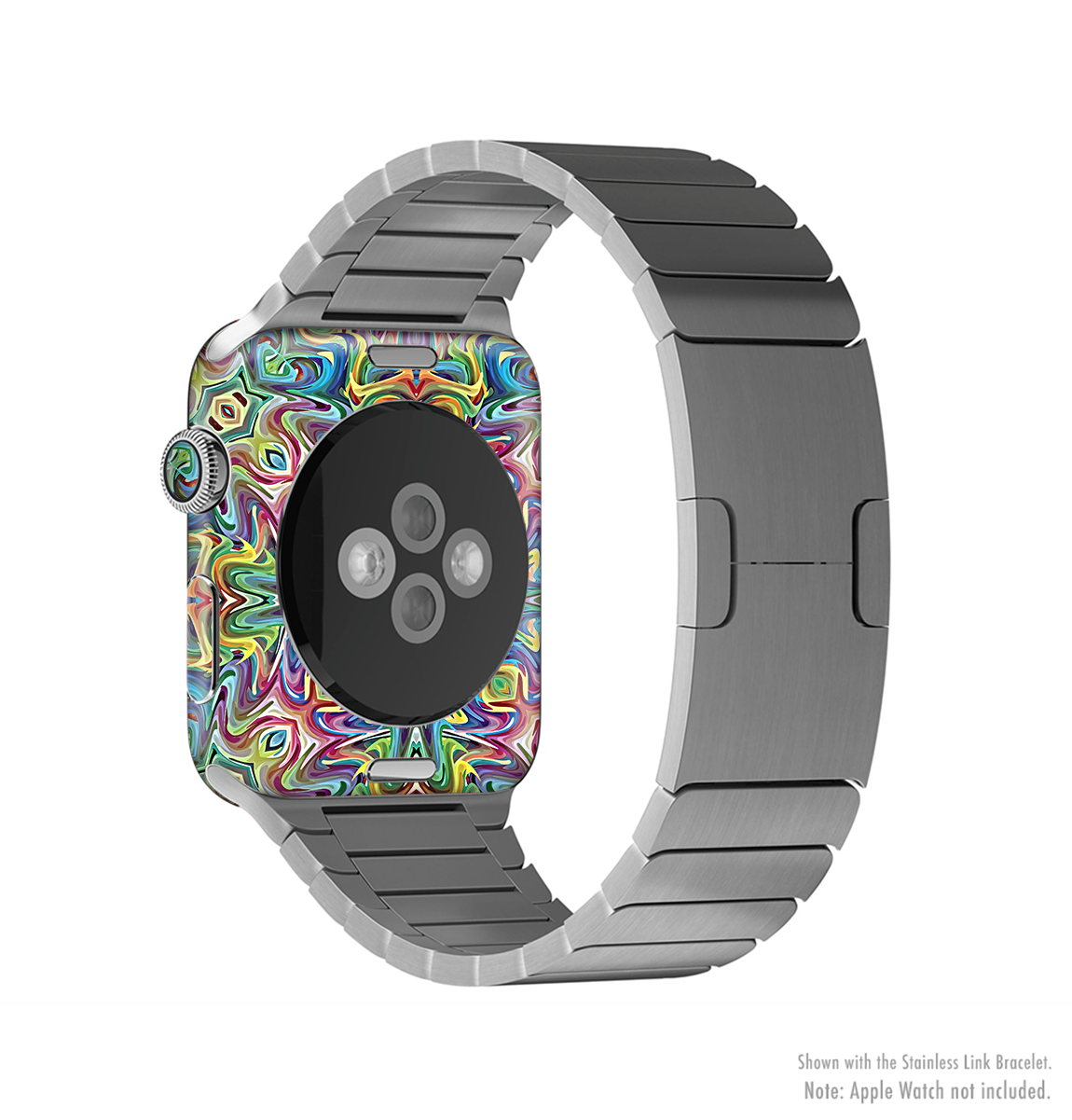 Crazy Neon Mirrored Swirls Full-Body Skin Kit for Apple Watch, showcasing vibrant colors and unique swirls for stylish protection.