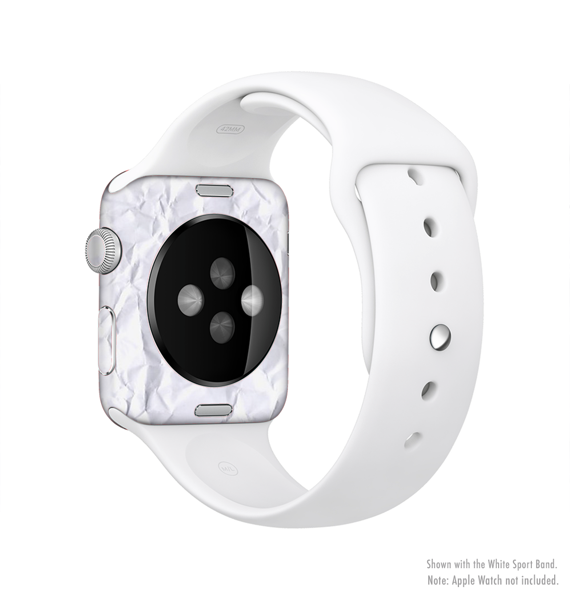 Crumpled White Paper Full-Body Skin Kit for Apple Watch, showcasing its stylish design and premium vinyl material.