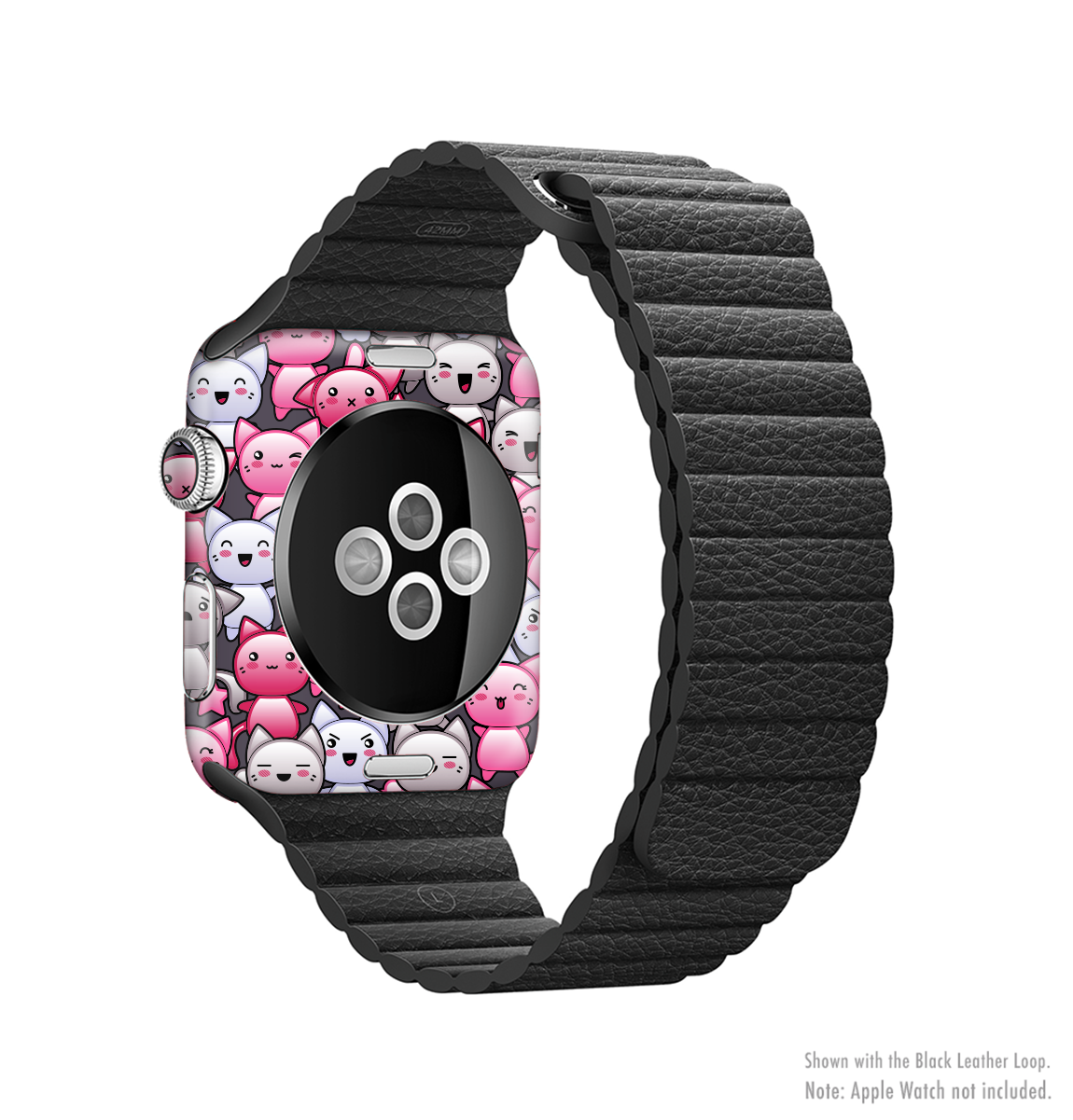 The Cute Abstract Kittens Full-Body Skin Kit for Apple Watch featuring colorful kitten designs on a sleek vinyl surface.