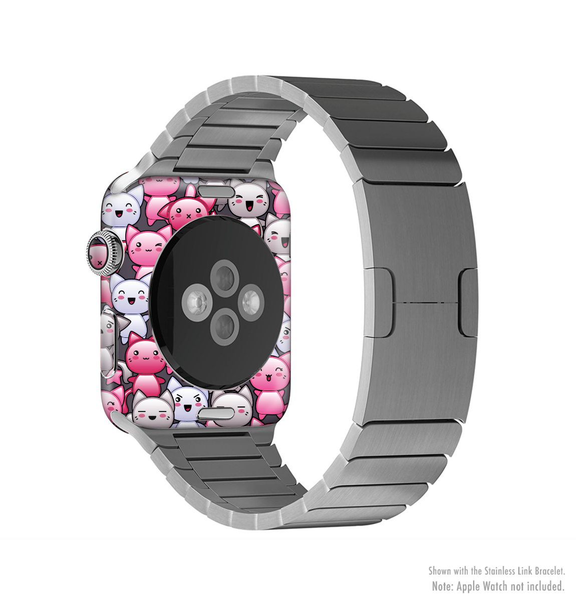 The Cute Abstract Kittens Full-Body Skin Kit for Apple Watch featuring colorful kitten designs on a sleek vinyl surface.