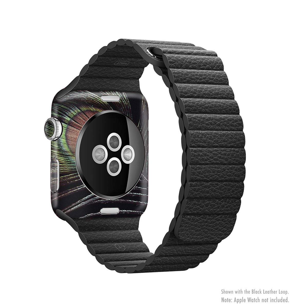 The Dark Peacock Spread Full-Body Skin Kit for Apple Watch showcasing vibrant colors and intricate patterns, designed for style and protection.