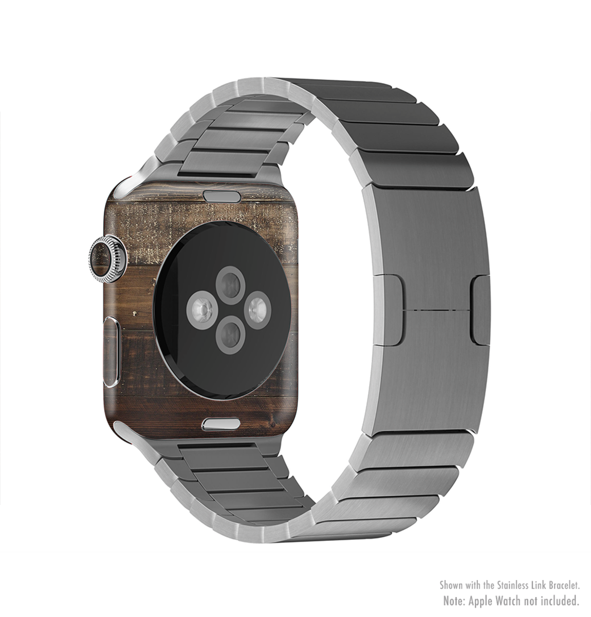 Dark Wooden Worn Planks Full-Body Skin Kit for Apple Watch, showcasing a stylish wooden texture and precise fit.