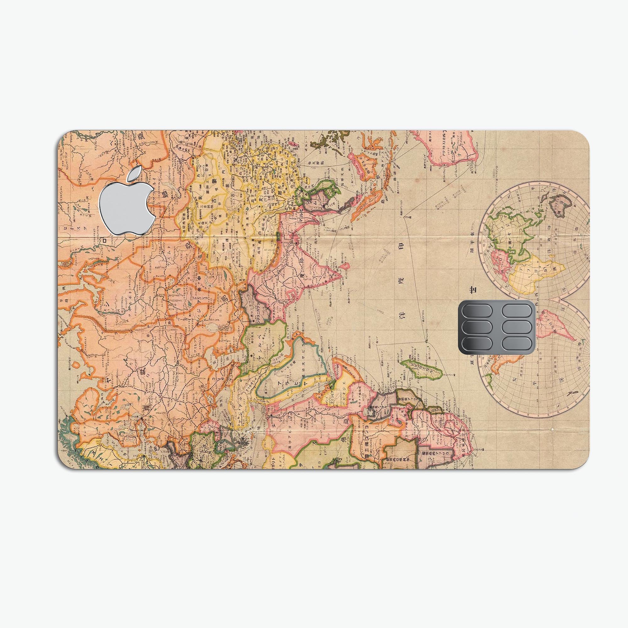 The Eastern World Map decal skin-kit for Apple Card, showcasing a vibrant design and premium vinyl material.