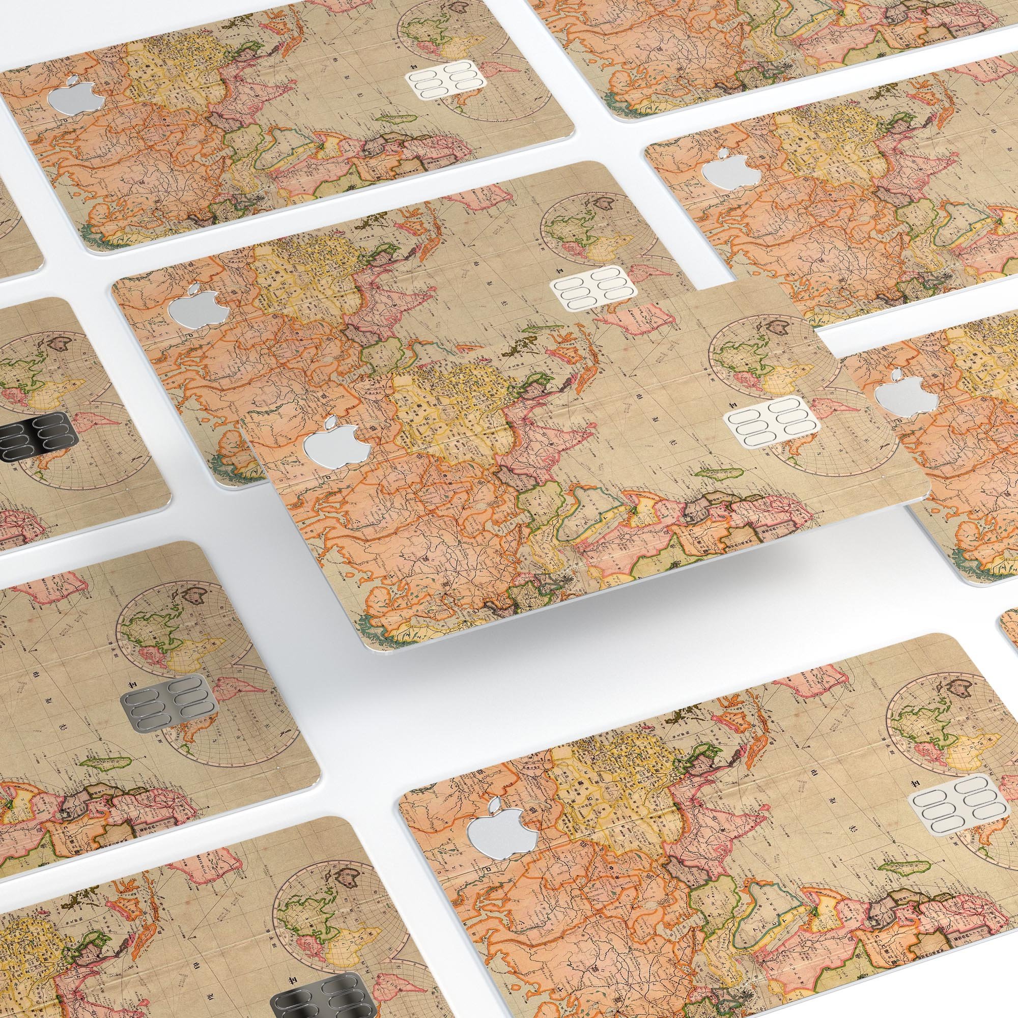 The Eastern World Map decal skin-kit for Apple Card, showcasing a vibrant design and premium vinyl material.