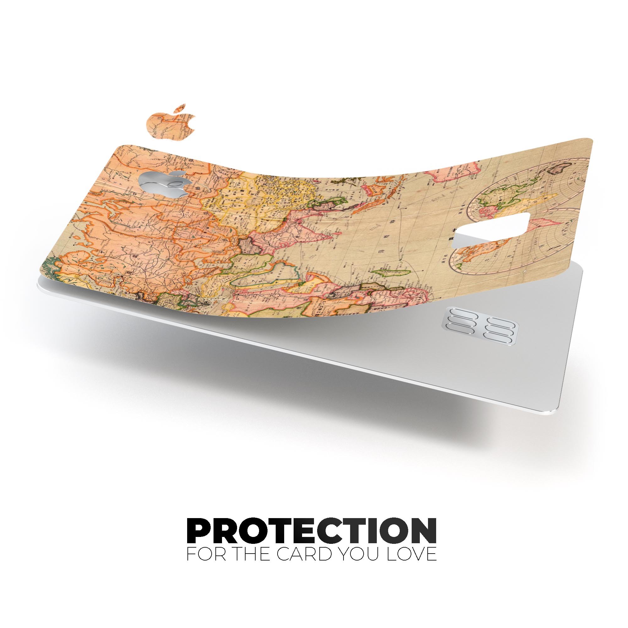 The Eastern World Map decal skin-kit for Apple Card, showcasing a vibrant design and premium vinyl material.