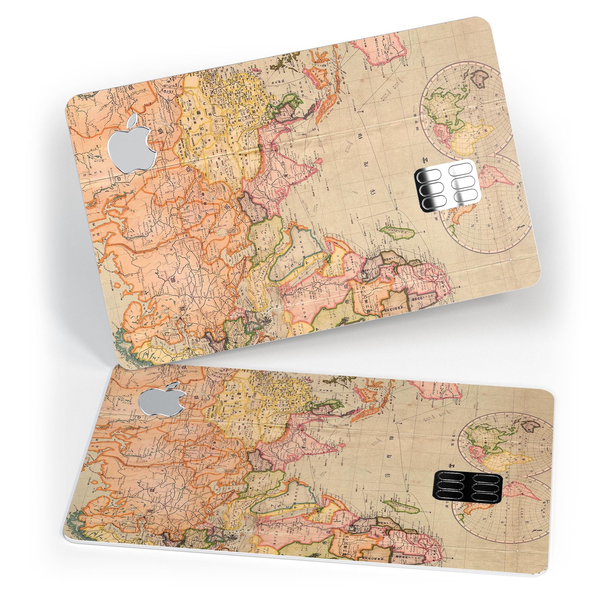 The Eastern World Map decal skin-kit for Apple Card, showcasing a vibrant design and premium vinyl material.