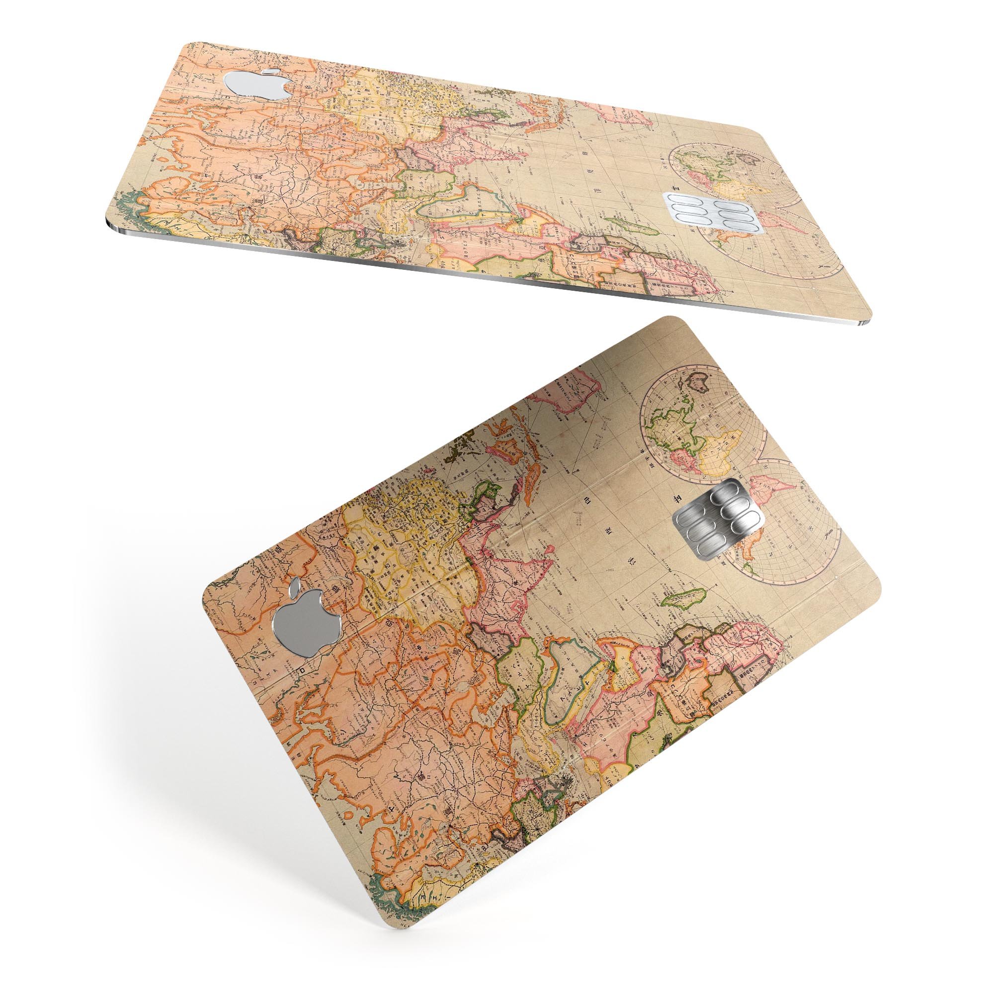 The Eastern World Map decal skin-kit for Apple Card, showcasing a vibrant design and premium vinyl material.