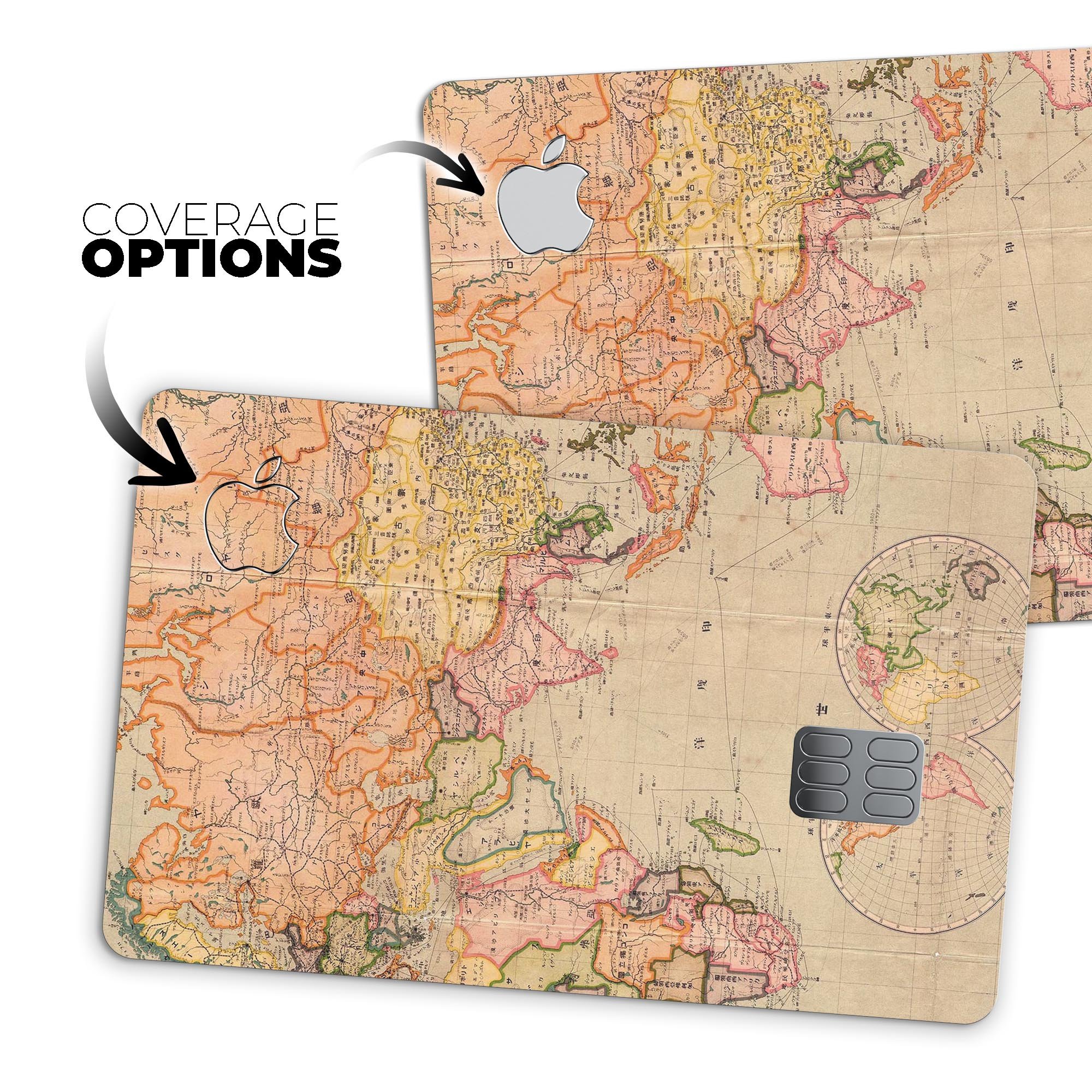 The Eastern World Map decal skin-kit for Apple Card, showcasing a vibrant design and premium vinyl material.