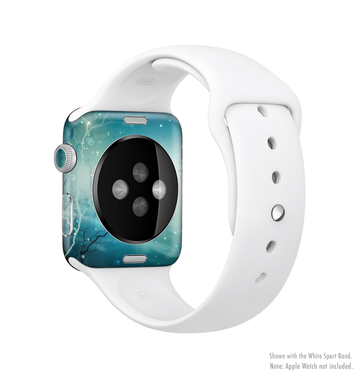 Electric Teal Volts Full-Body Skin Kit for Apple Watch, showcasing vibrant color and sleek design.