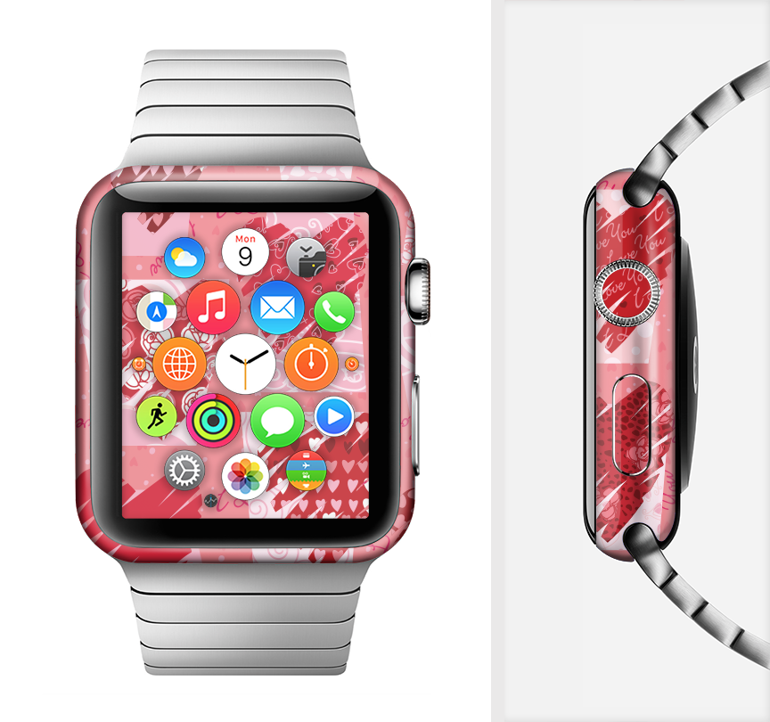 Etched Heart Layer Pattern Full-Body Skin Kit for Apple Watch, showcasing a stylish design and premium vinyl material.