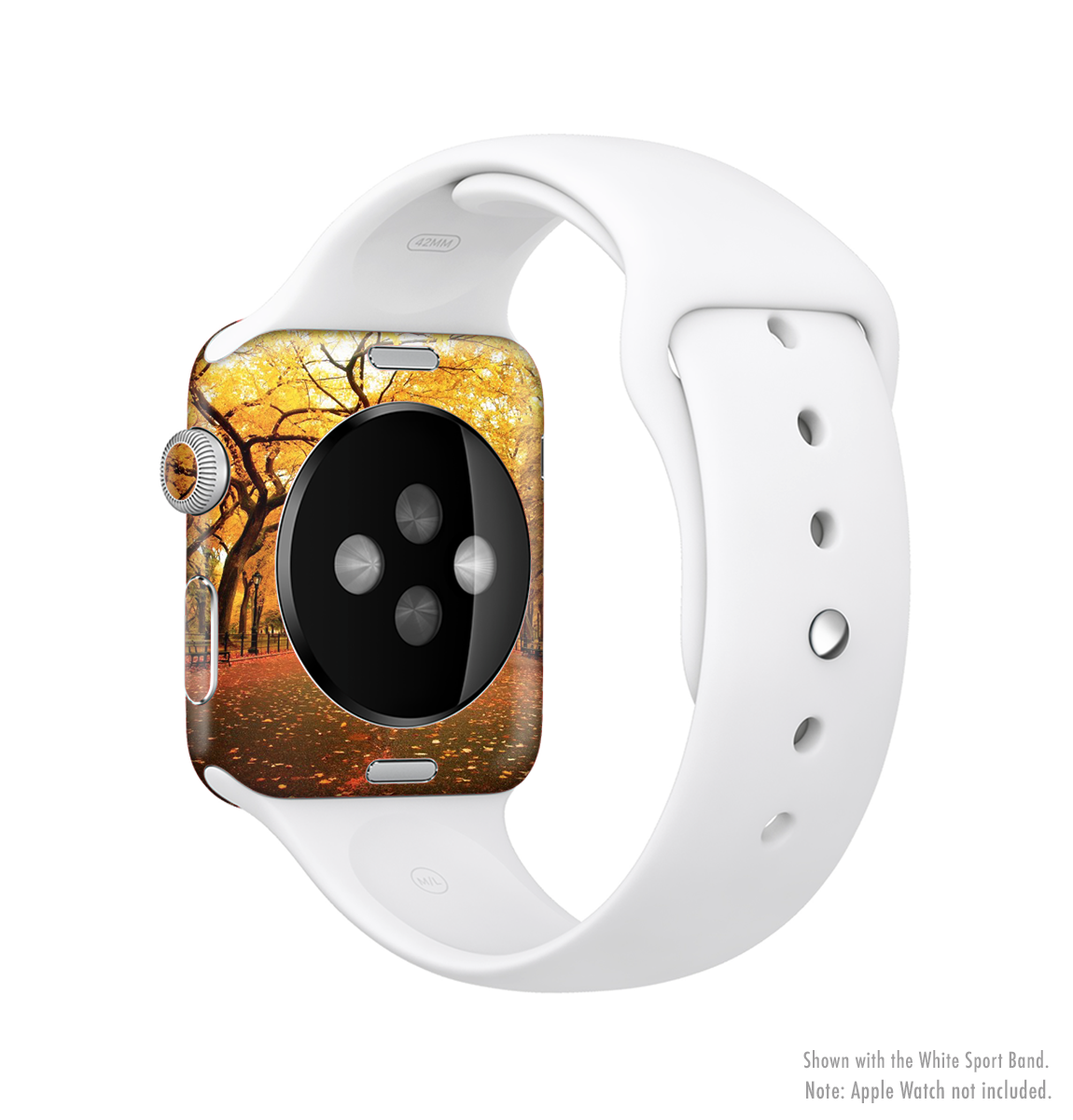 The Fall Back Road Full-Body Skin Kit for Apple Watch showcasing its sleek design and premium vinyl material.