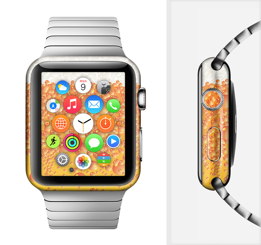 Fizzy Cold Beer Full-Body Skin Kit for Apple Watch showcasing vibrant design and premium vinyl material.