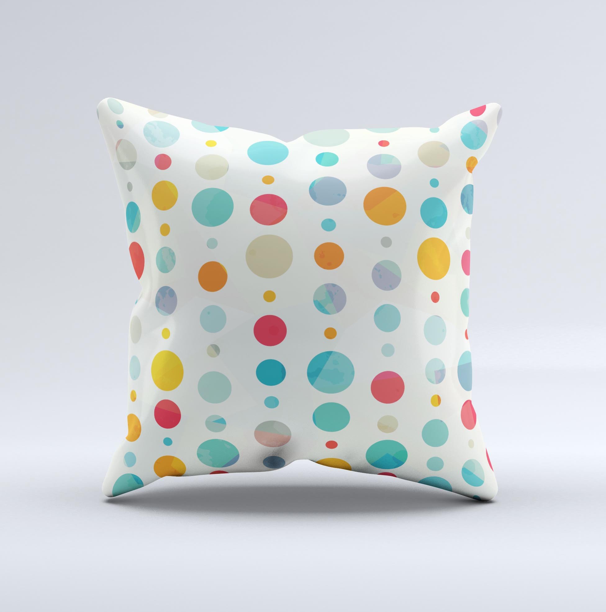 A vibrant decorative throw pillow featuring a fun polka pattern, handcrafted in Virginia with high-quality materials.