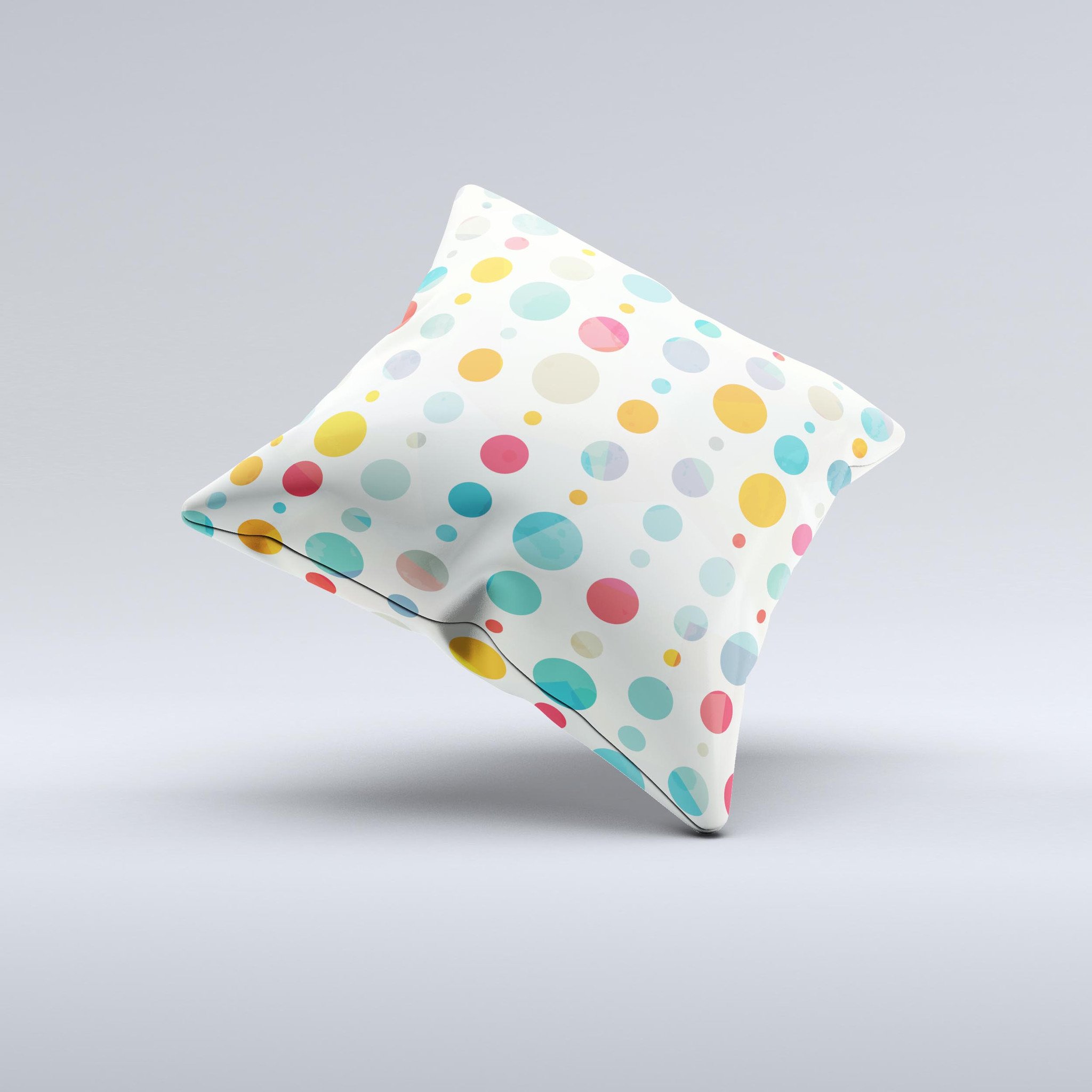 A vibrant decorative throw pillow featuring a fun polka pattern, handcrafted in Virginia with high-quality materials.