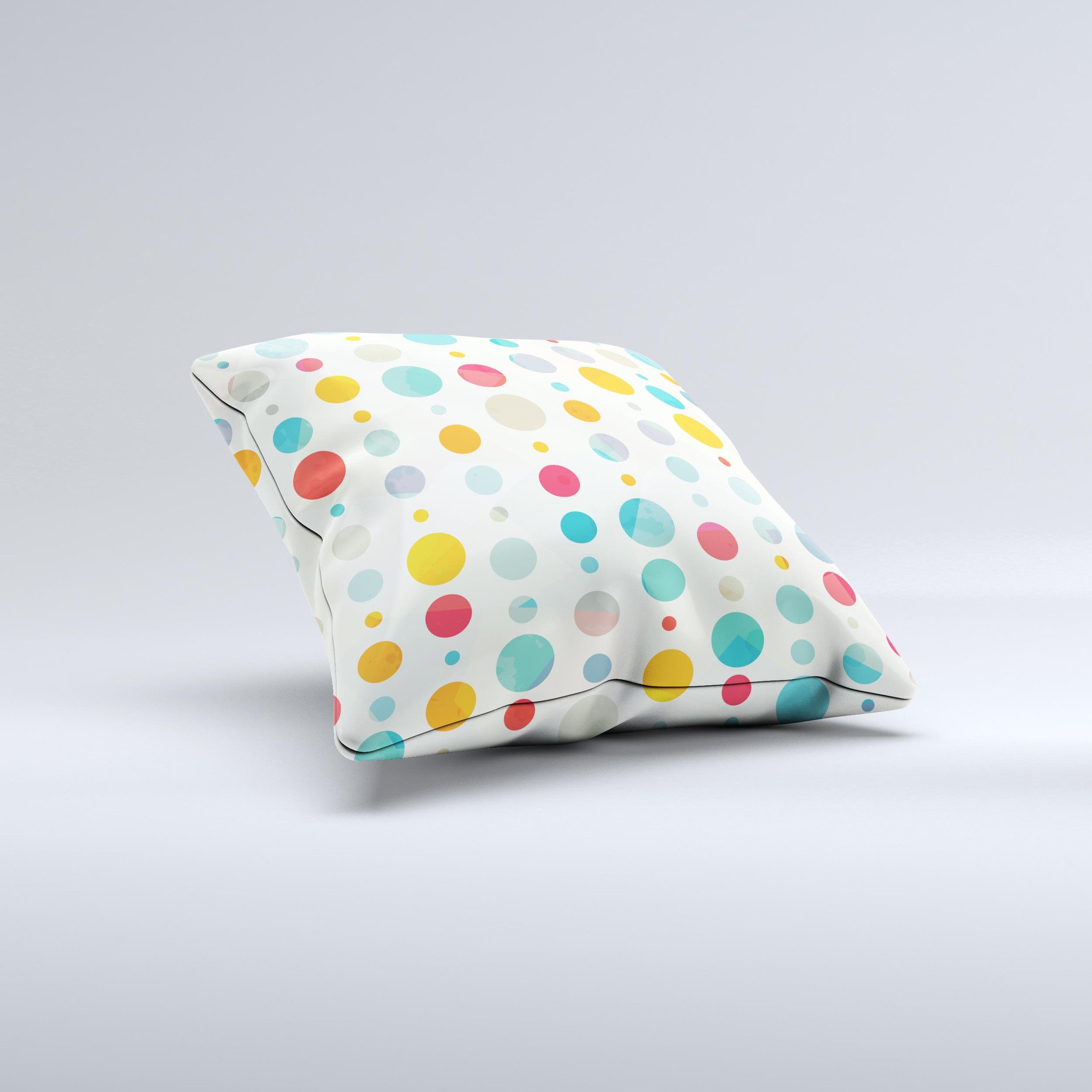 A vibrant decorative throw pillow featuring a fun polka pattern, handcrafted in Virginia with high-quality materials.