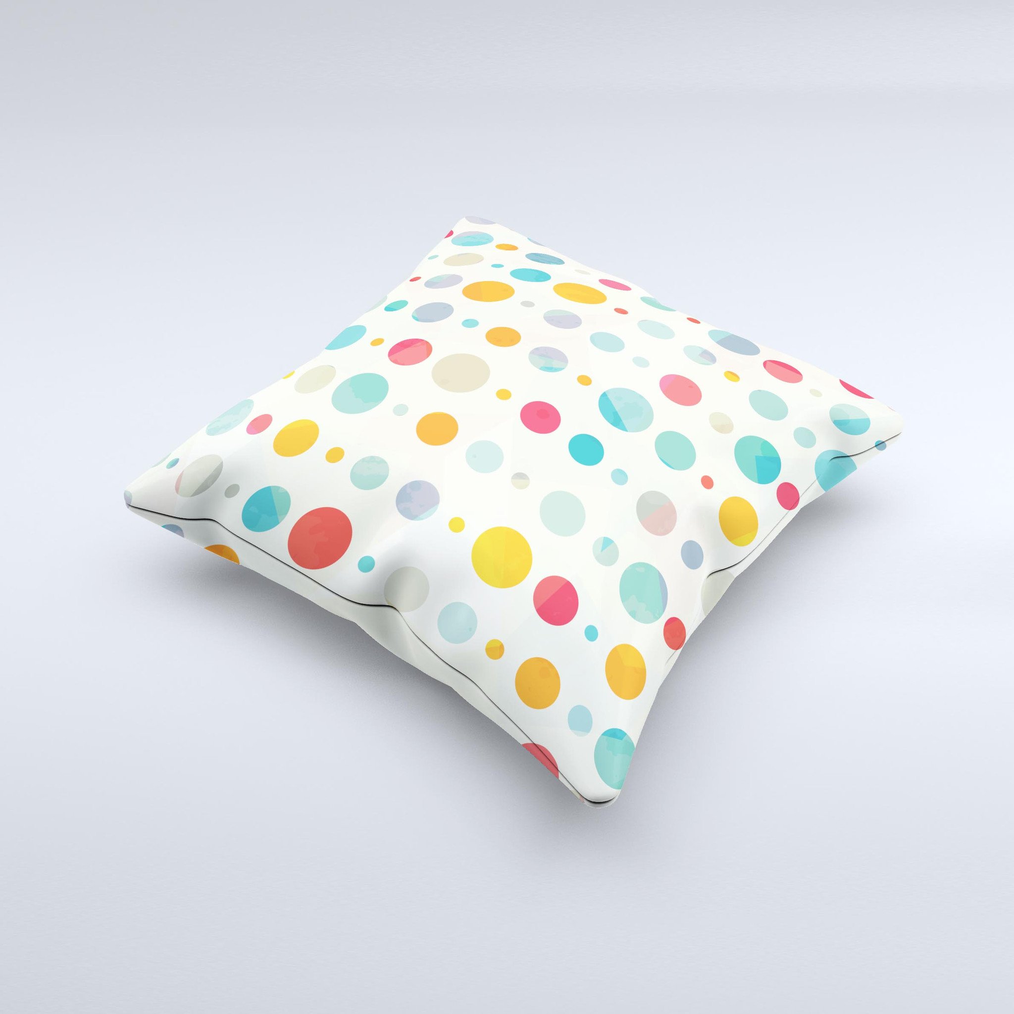 A vibrant decorative throw pillow featuring a fun polka pattern, handcrafted in Virginia with high-quality materials.