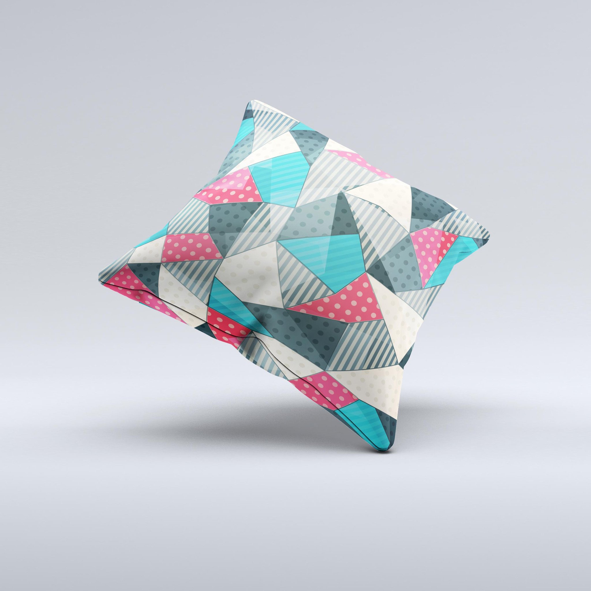 Handcrafted Geometry and Polkadots ink-Fuzed Decorative Throw Pillow featuring vibrant colors and unique patterns, made in Virginia.