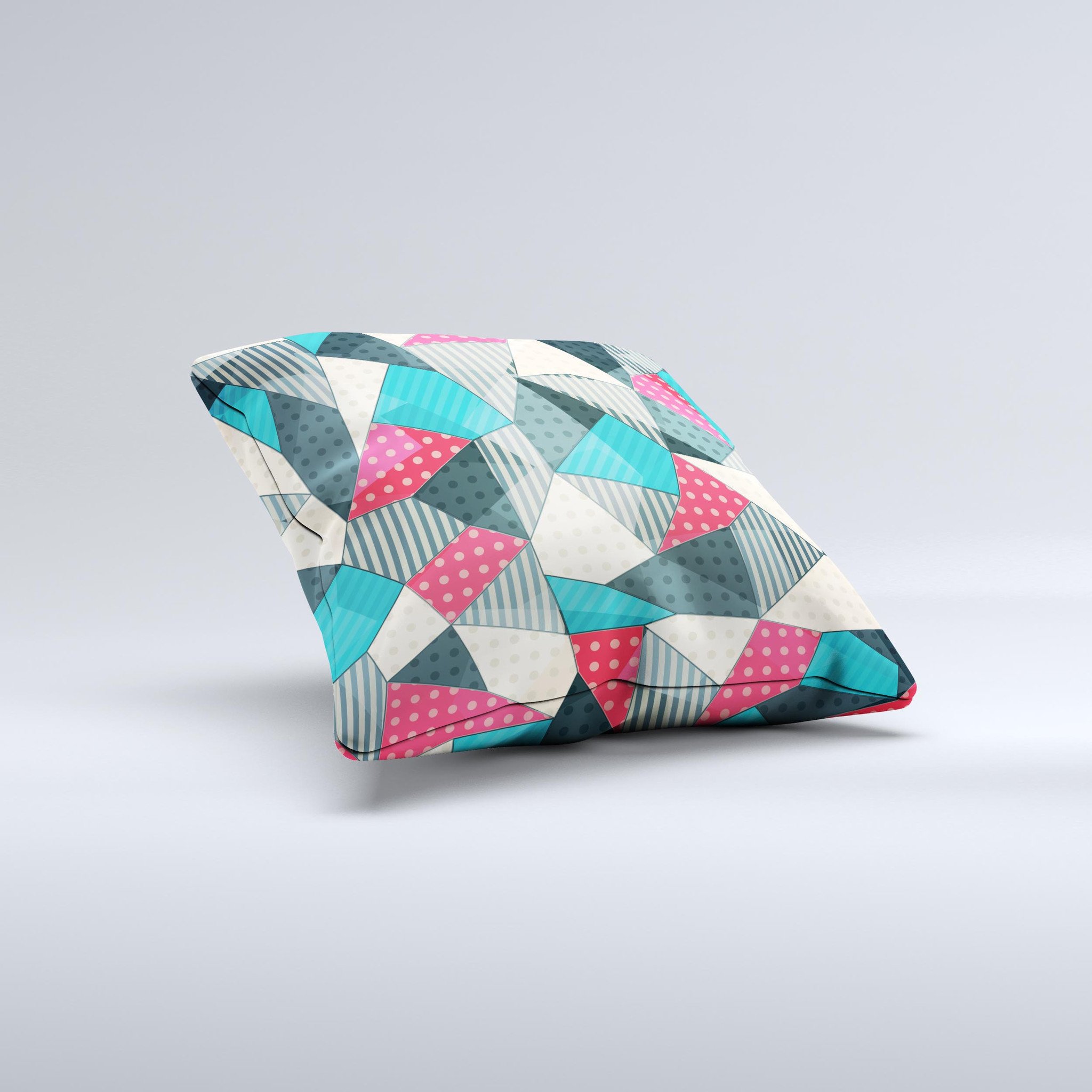 Handcrafted Geometry and Polkadots ink-Fuzed Decorative Throw Pillow featuring vibrant colors and unique patterns, made in Virginia.