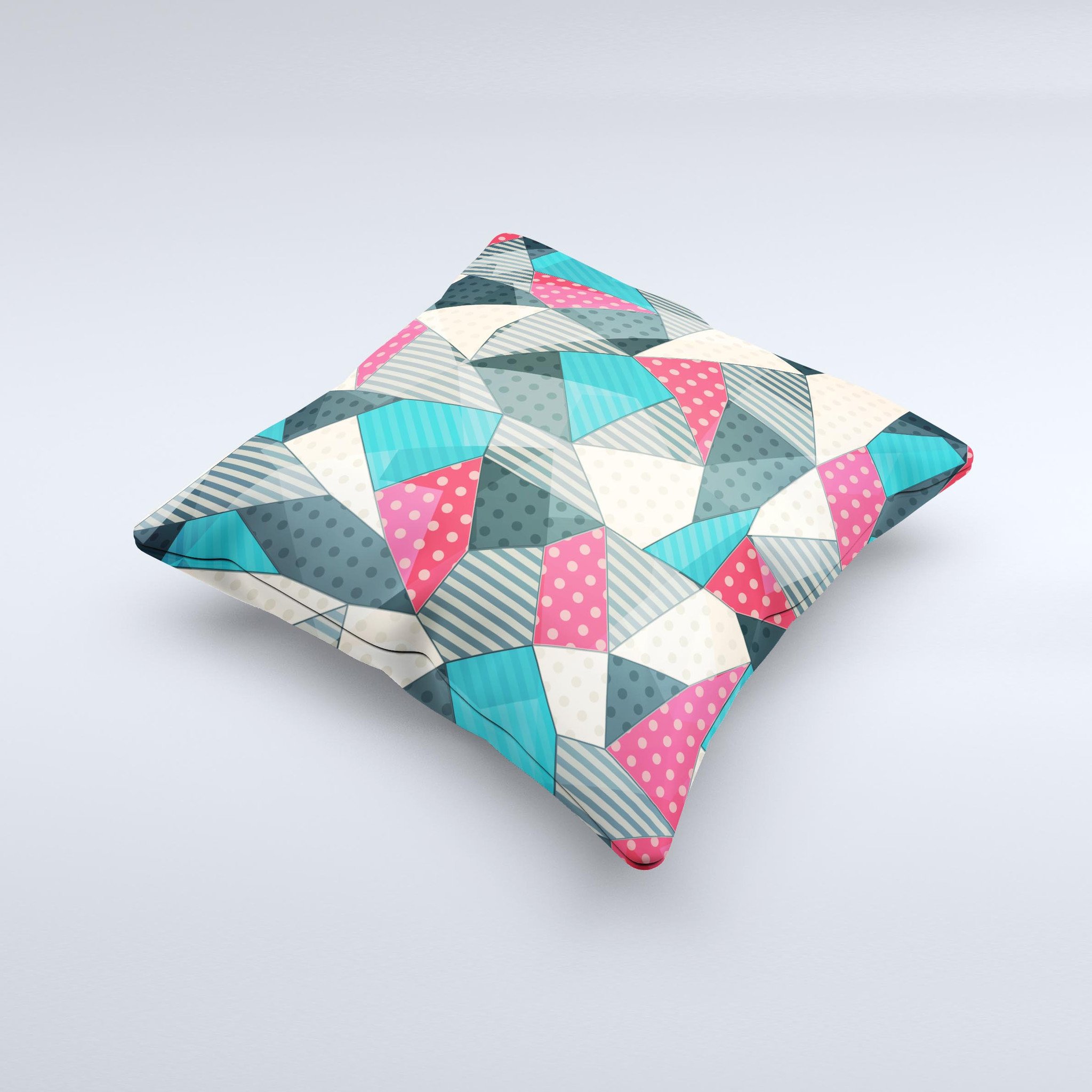 Handcrafted Geometry and Polkadots ink-Fuzed Decorative Throw Pillow featuring vibrant colors and unique patterns, made in Virginia.