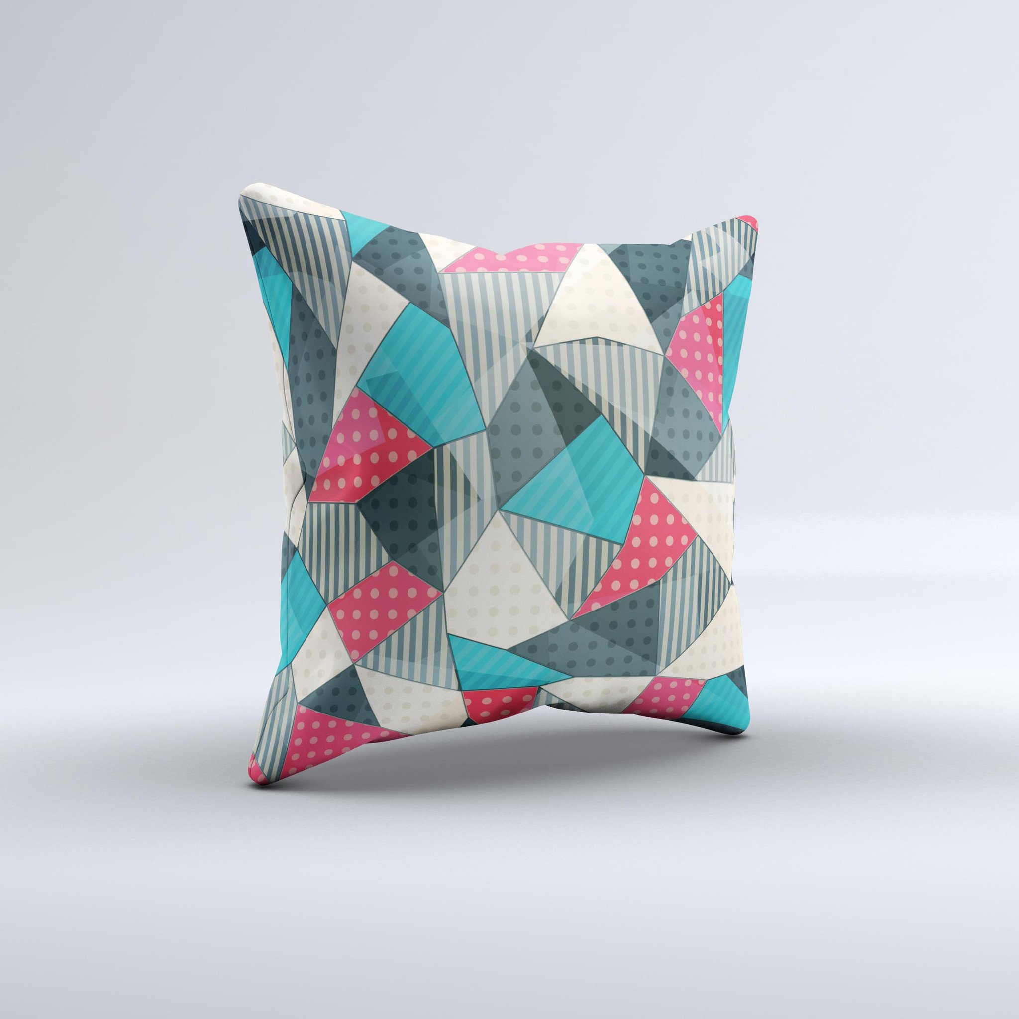 Handcrafted Geometry and Polkadots ink-Fuzed Decorative Throw Pillow featuring vibrant colors and unique patterns, made in Virginia.