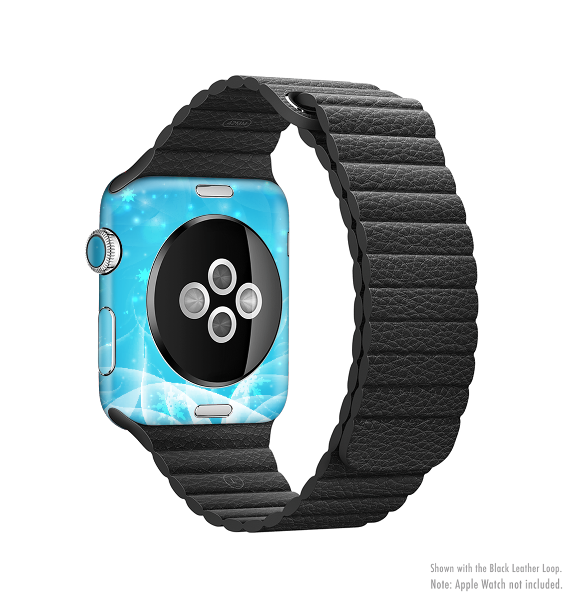 Glowing White Snowfall Full-Body Skin Kit for Apple Watch, showcasing its elegant design and premium vinyl material.