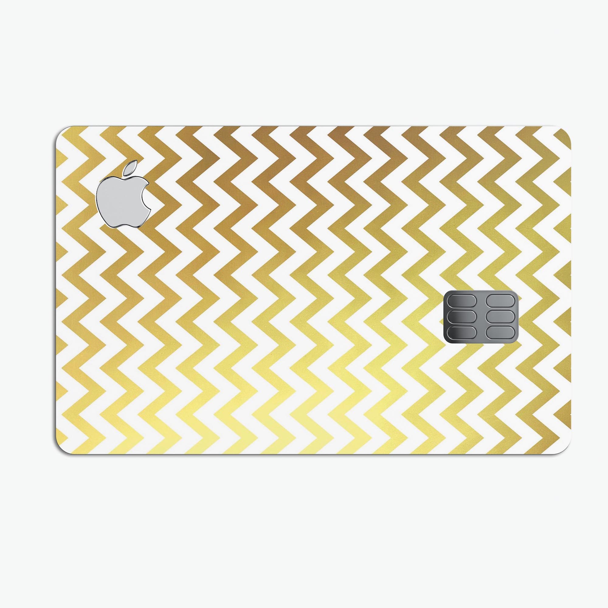 Gold and white chevron pattern protective decal skin for Apple Card, showcasing its stylish design and premium quality.