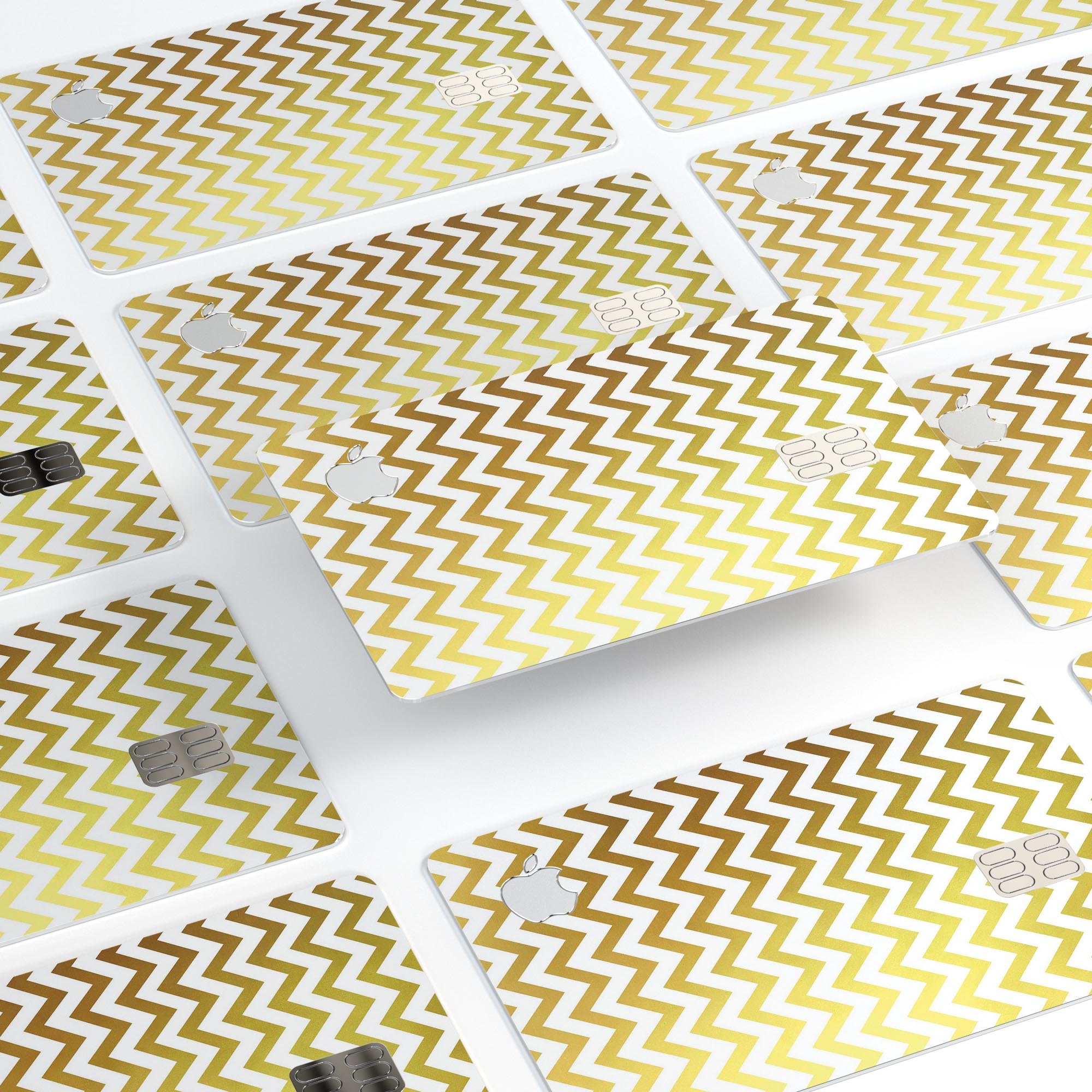 Gold and white chevron pattern protective decal skin for Apple Card, showcasing its stylish design and premium quality.