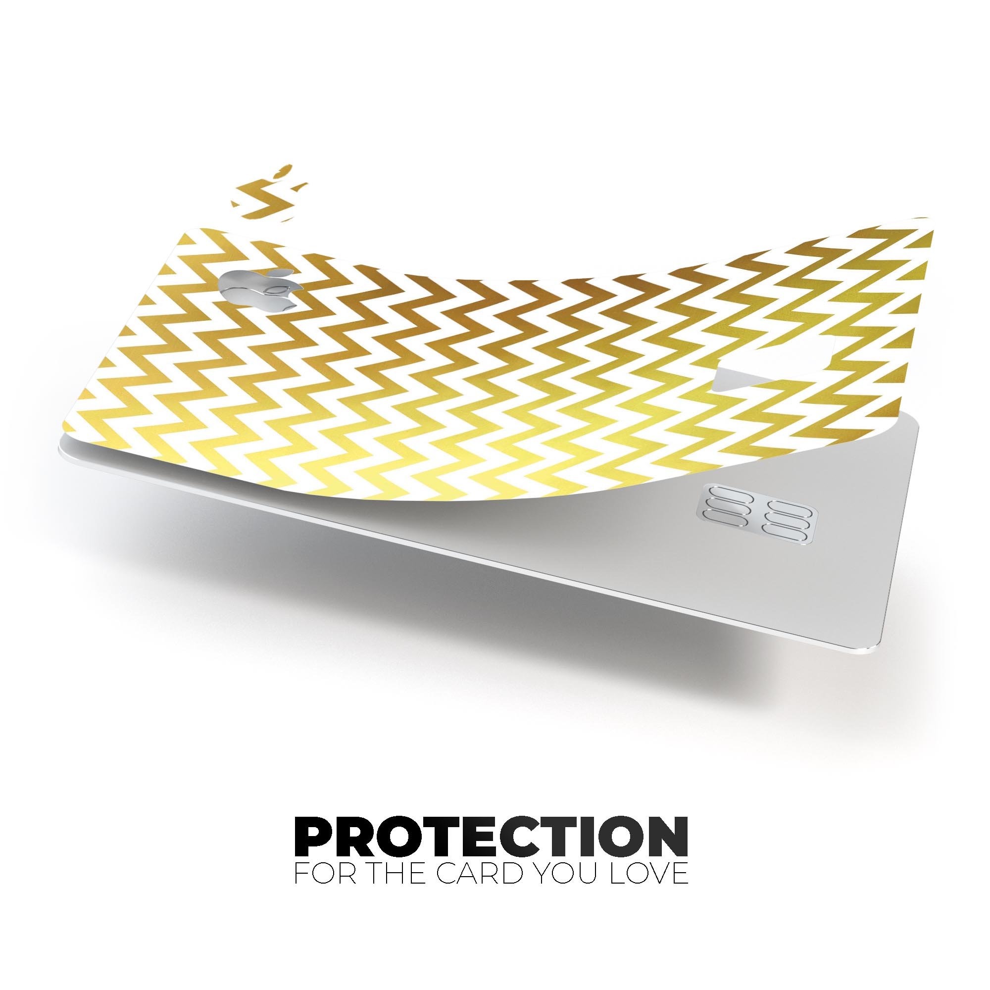 Gold and white chevron pattern protective decal skin for Apple Card, showcasing its stylish design and premium quality.