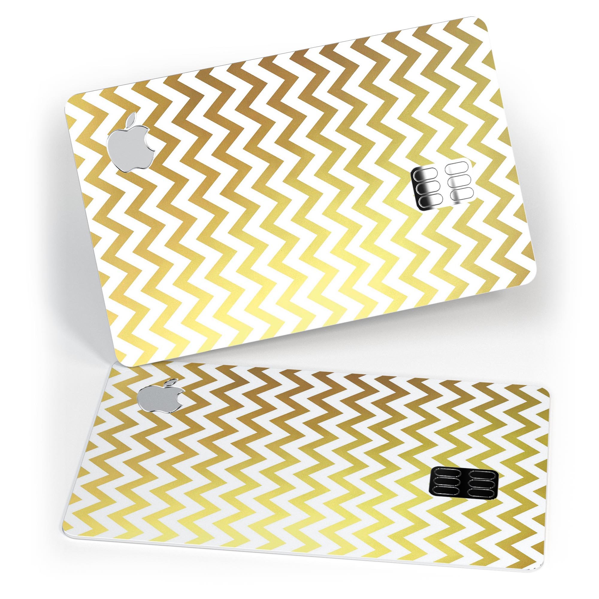 Gold and white chevron pattern protective decal skin for Apple Card, showcasing its stylish design and premium quality.