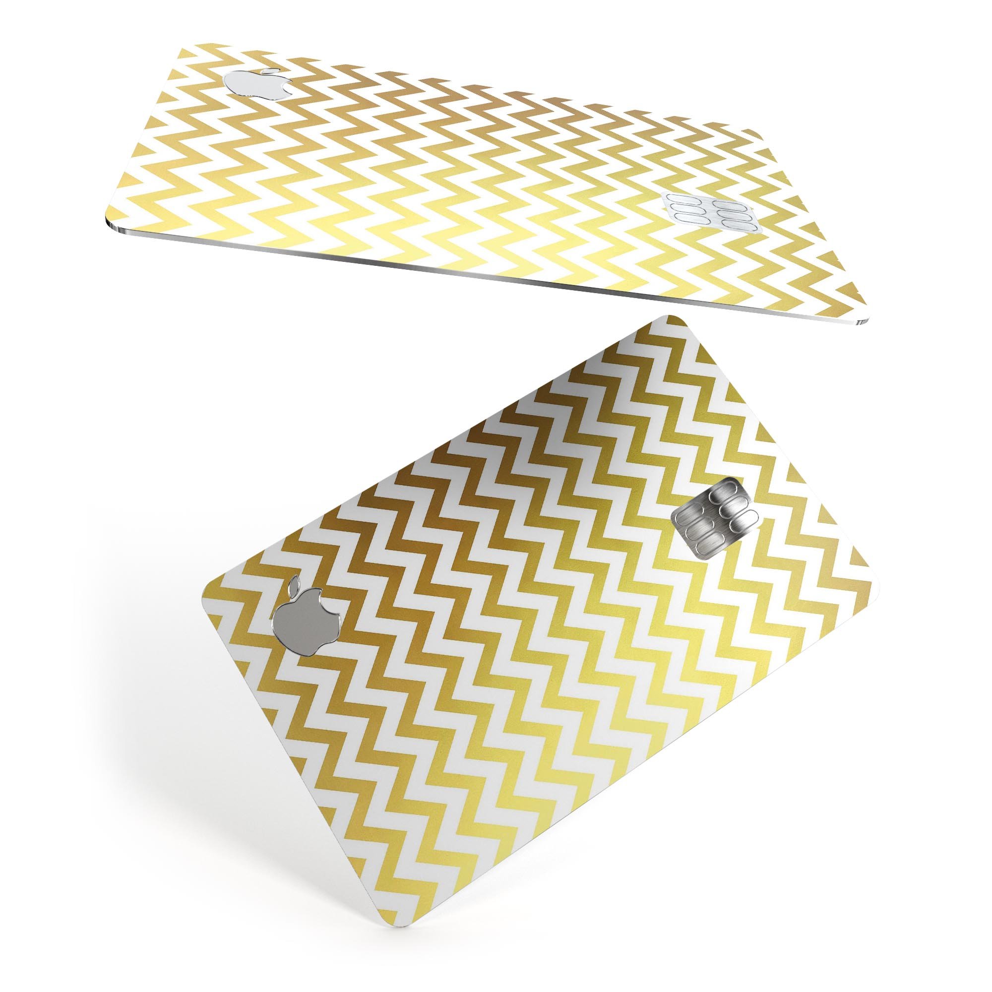 Gold and white chevron pattern protective decal skin for Apple Card, showcasing its stylish design and premium quality.