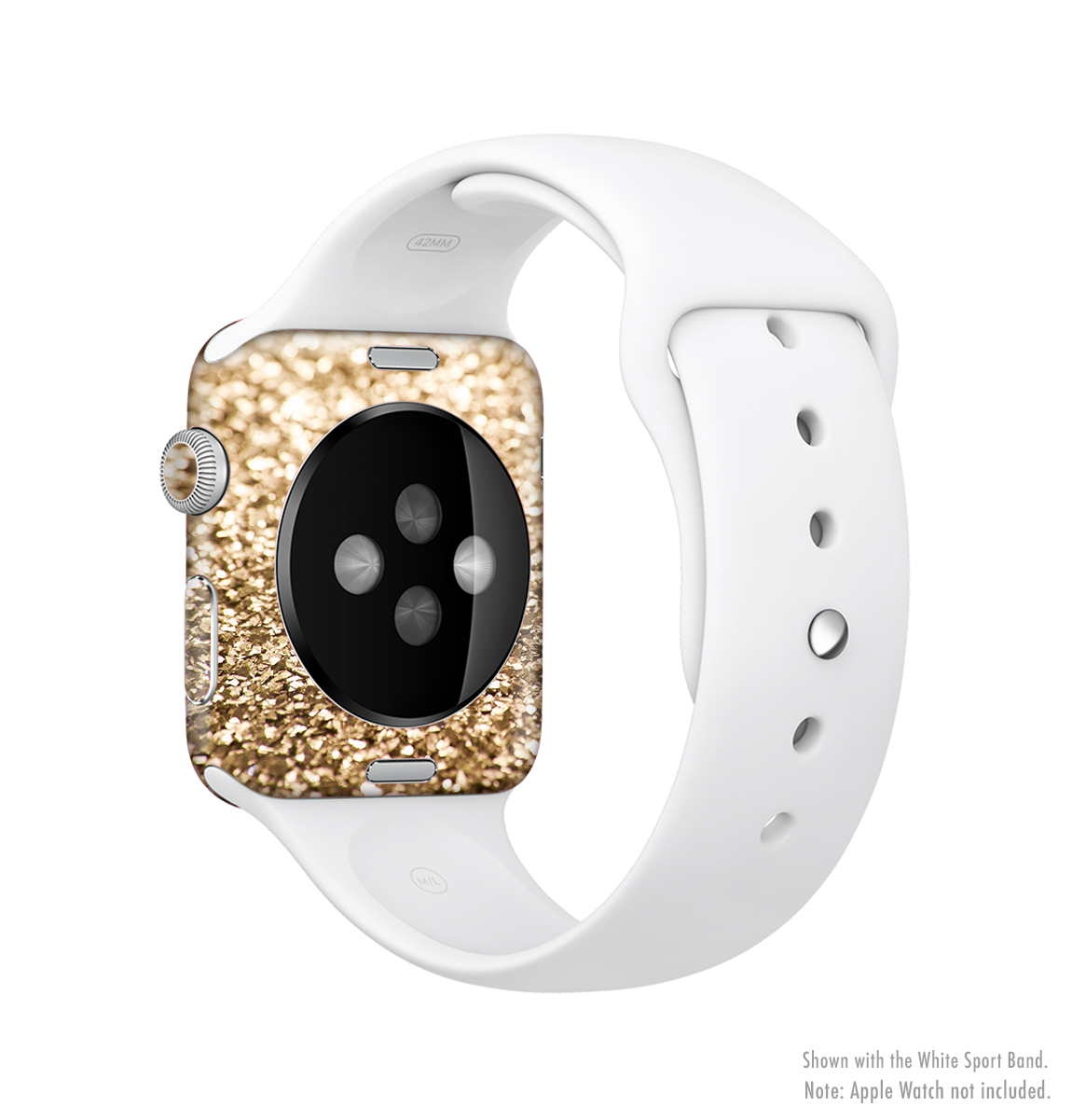 The Gold Glimmer V2 Full-Body Skin Kit for Apple Watch showcasing its stylish gold glimmer finish and premium vinyl material.