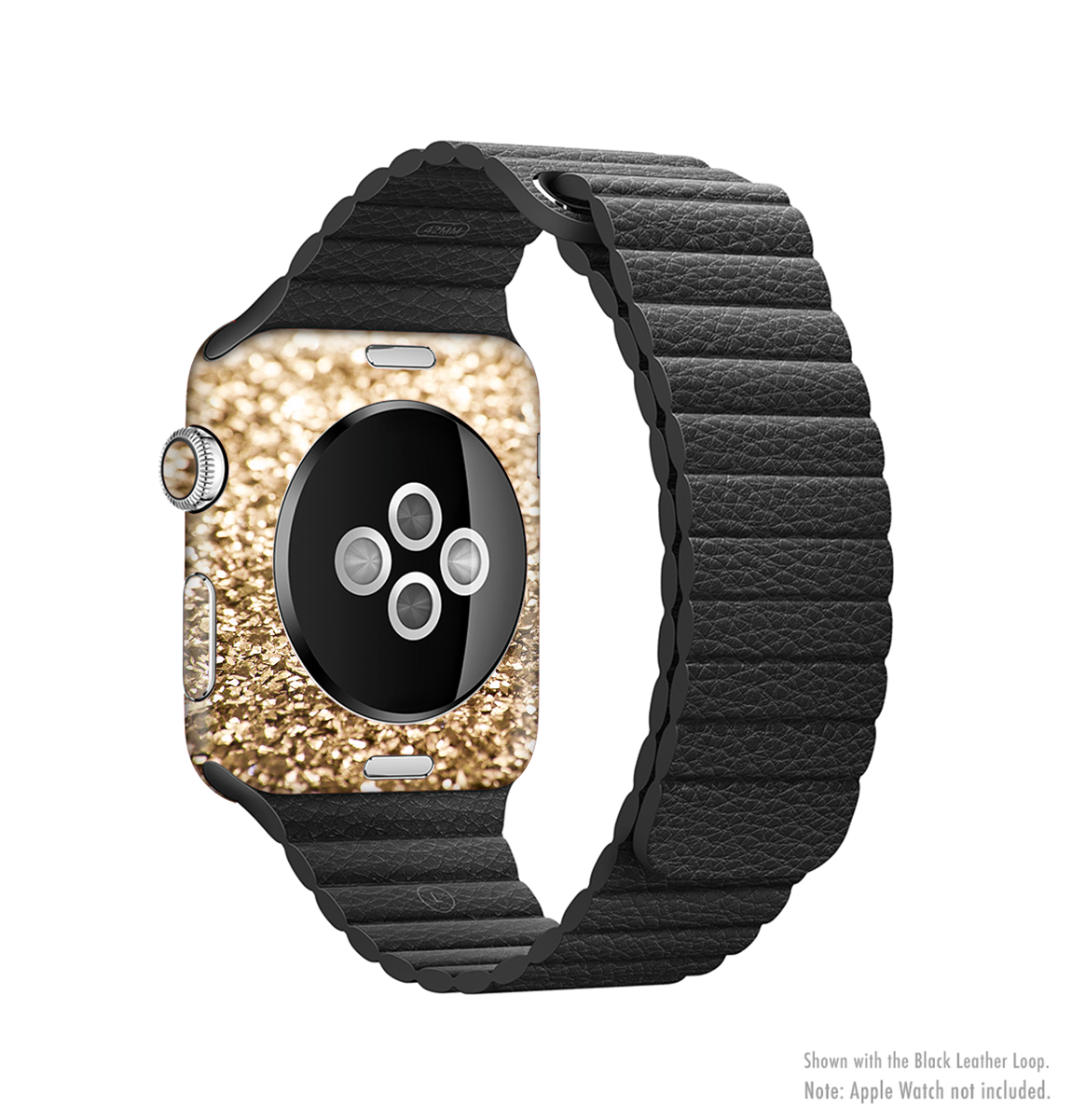 The Gold Glimmer V2 Full-Body Skin Kit for Apple Watch showcasing its stylish gold glimmer finish and premium vinyl material.