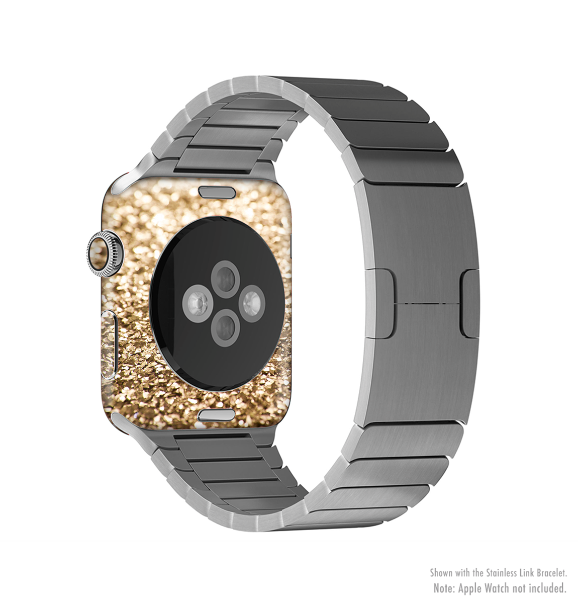 The Gold Glimmer V2 Full-Body Skin Kit for Apple Watch showcasing its stylish gold glimmer finish and premium vinyl material.