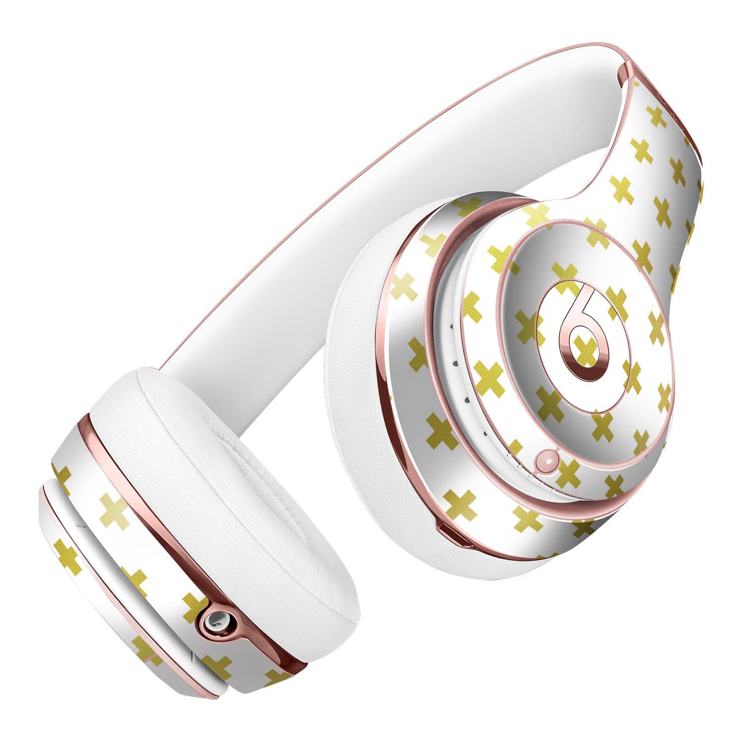 Gold Micro Cross Pattern Full-Body Skin Kit for Beats by Dre Solo 3 Wireless Headphones, showcasing its stylish design and premium quality.