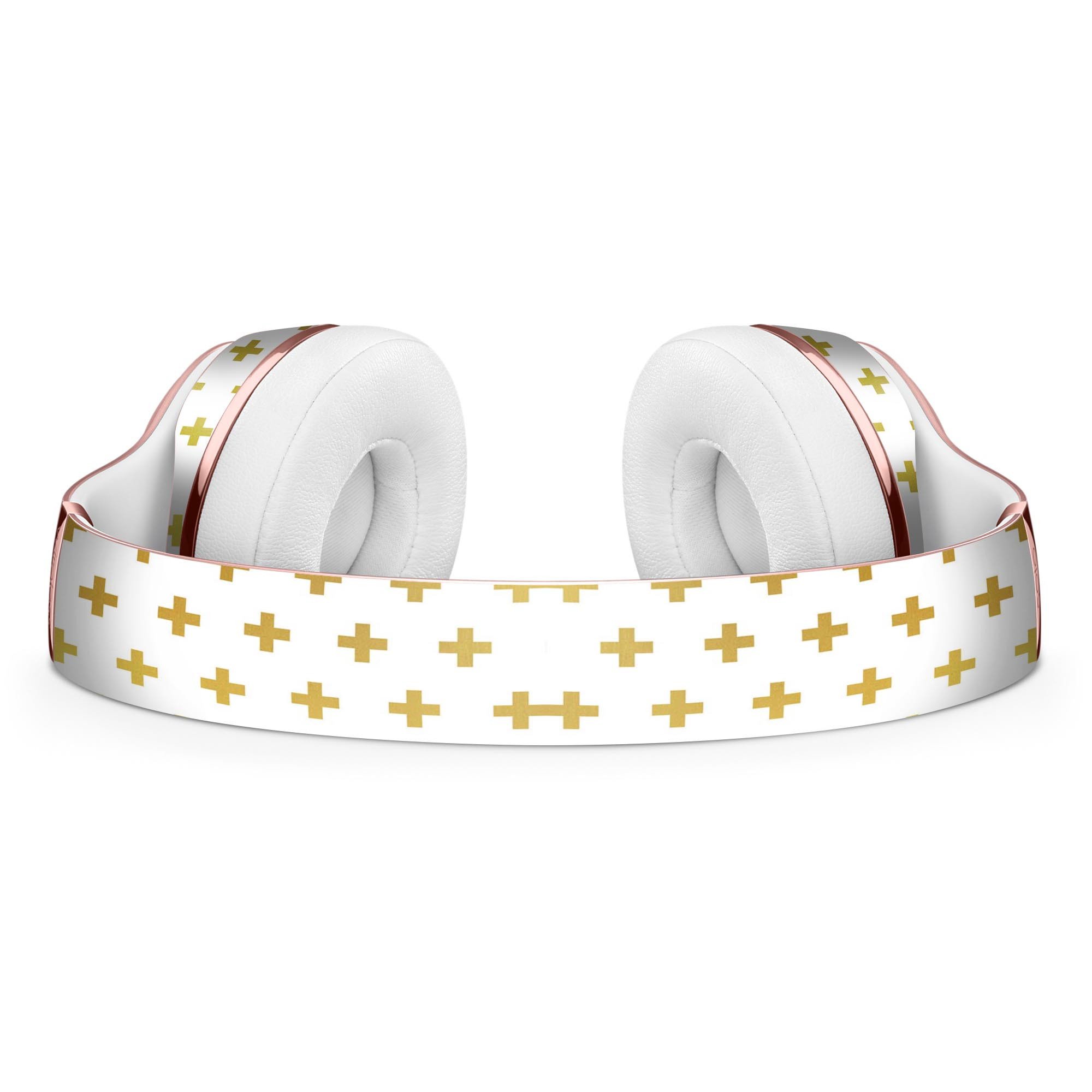 Gold Micro Cross Pattern Full-Body Skin Kit for Beats by Dre Solo 3 Wireless Headphones, showcasing its stylish design and premium quality.