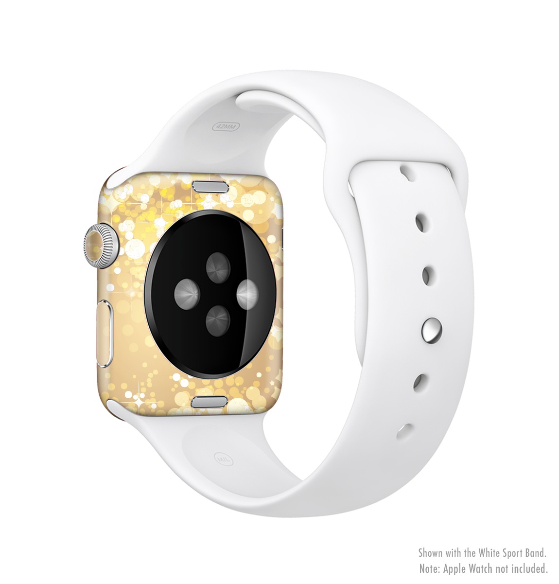 Gold Unfocused Sparkles Full-Body Skin Kit for Apple Watch, showcasing a stylish design with shimmering sparkles.