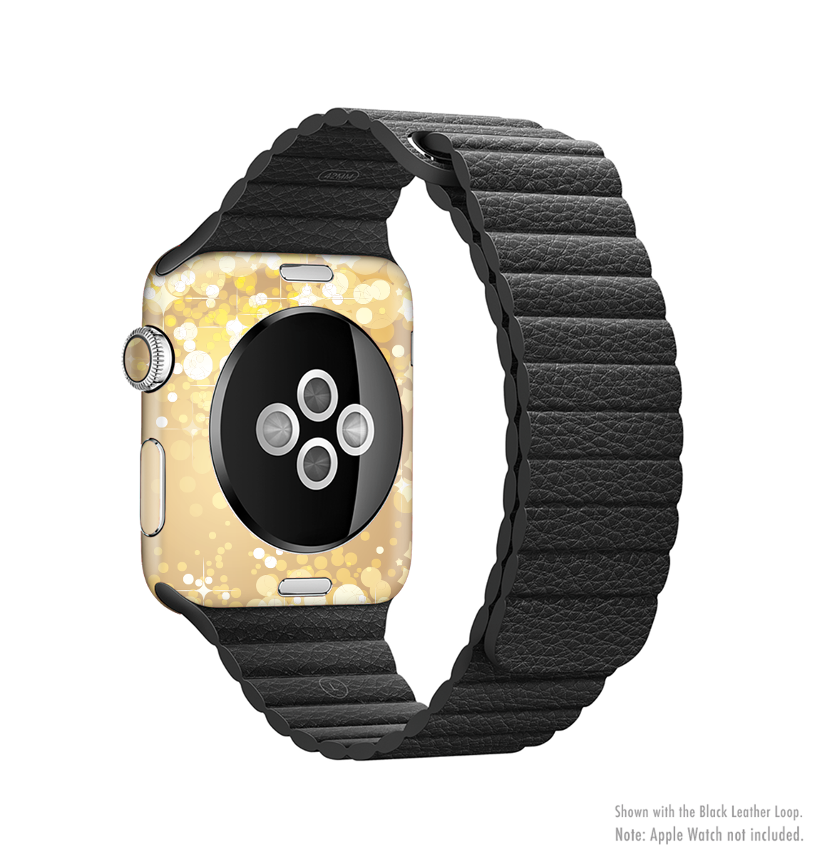 Gold Unfocused Sparkles Full-Body Skin Kit for Apple Watch, showcasing a stylish design with shimmering sparkles.