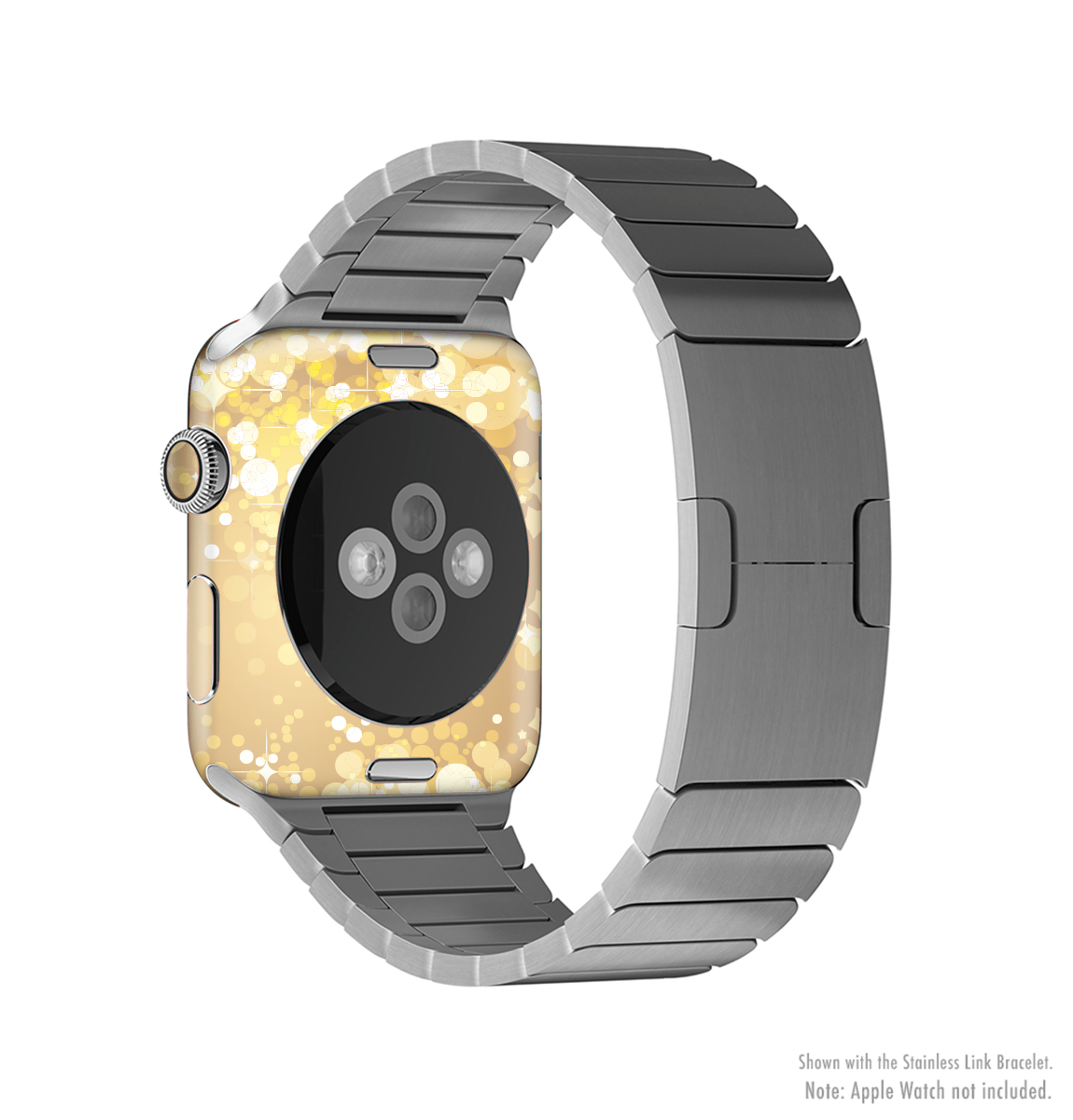 Gold Unfocused Sparkles Full-Body Skin Kit for Apple Watch, showcasing a stylish design with shimmering sparkles.