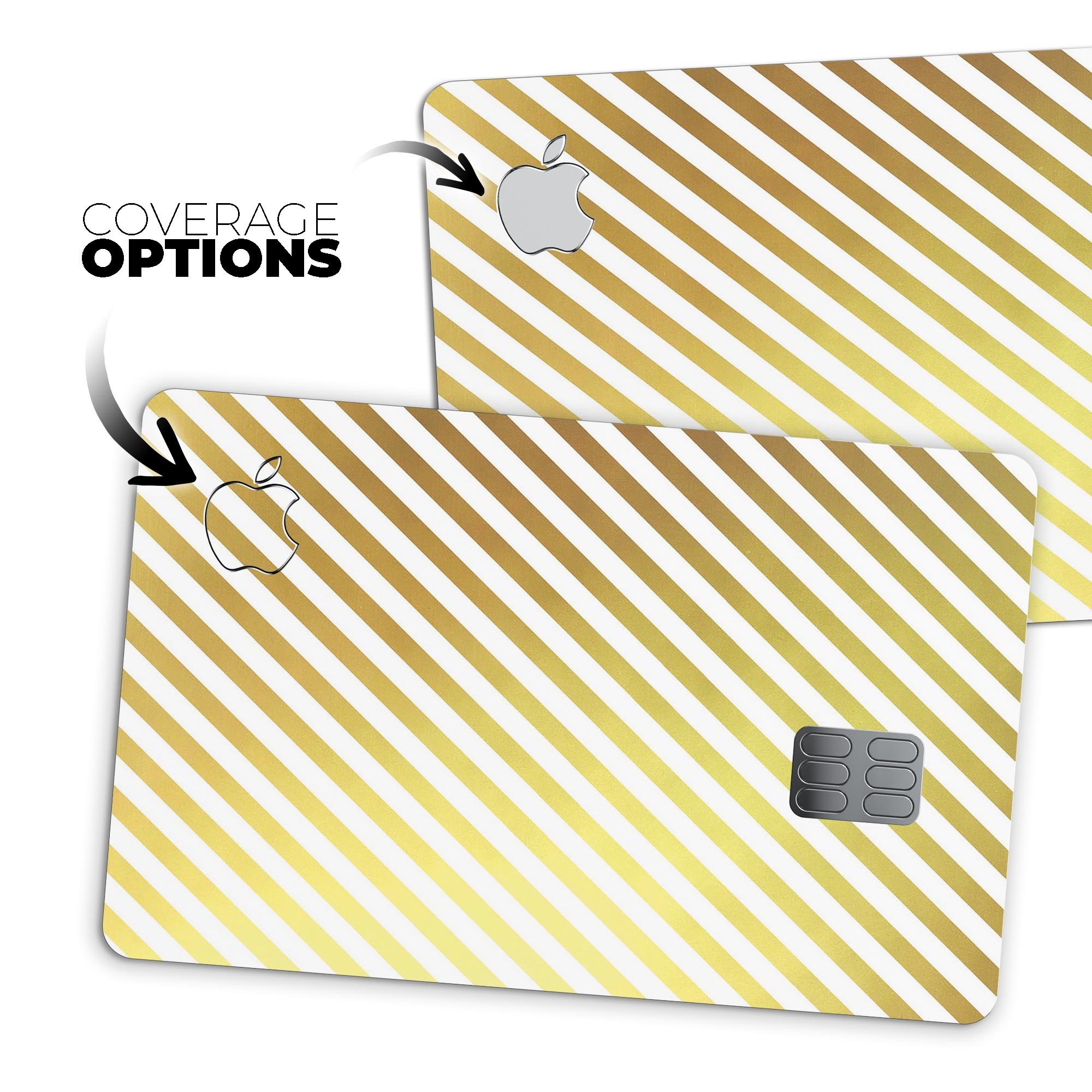 The Golden Diagonal Stripes decal skin-kit for Apple Card, showcasing premium vinyl design with a stylish finish.