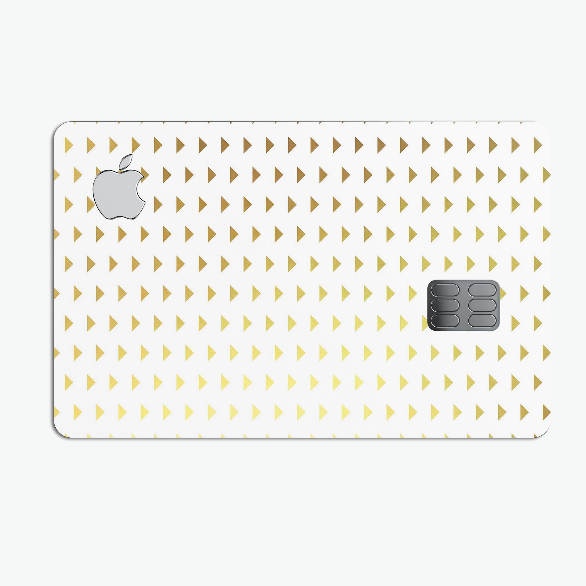 The Golden Downward Arrow Pattern decal skin for Apple Card, showcasing a stylish design and premium vinyl material.