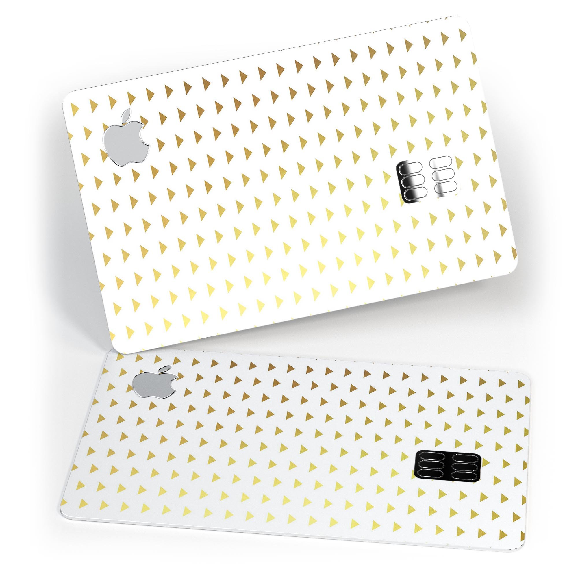 The Golden Downward Arrow Pattern decal skin for Apple Card, showcasing a stylish design and premium vinyl material.