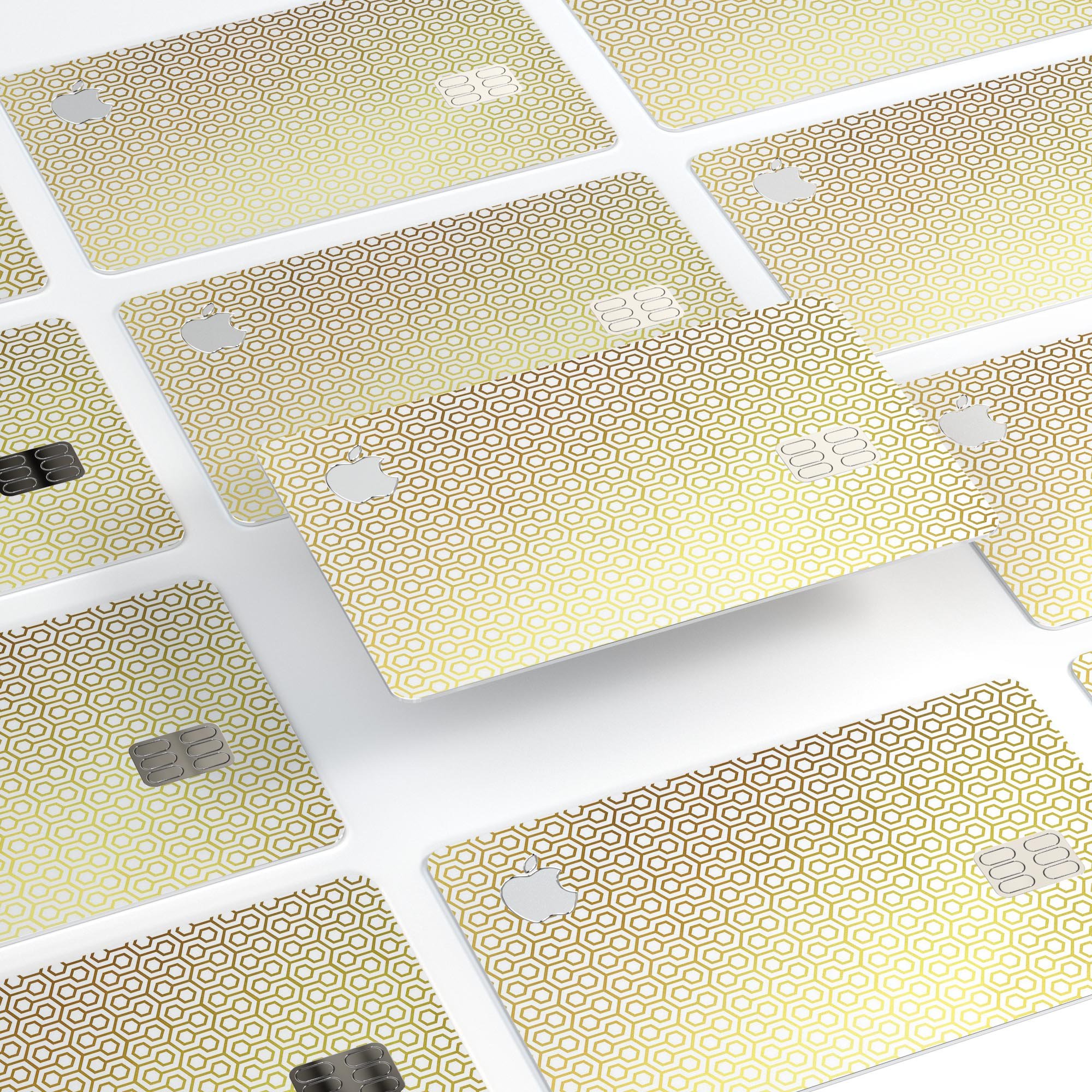 The Golden Honeycomb Pattern skin kit for Apple Card, showcasing its stylish design and premium vinyl material.