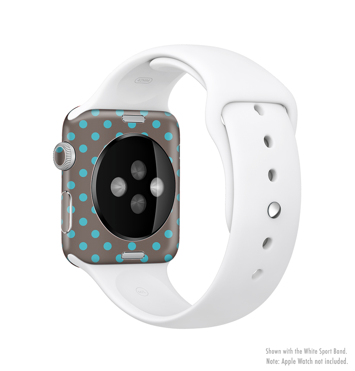 Gray and blue polka dot skin kit for Apple Watch, showcasing its stylish design and premium vinyl material.